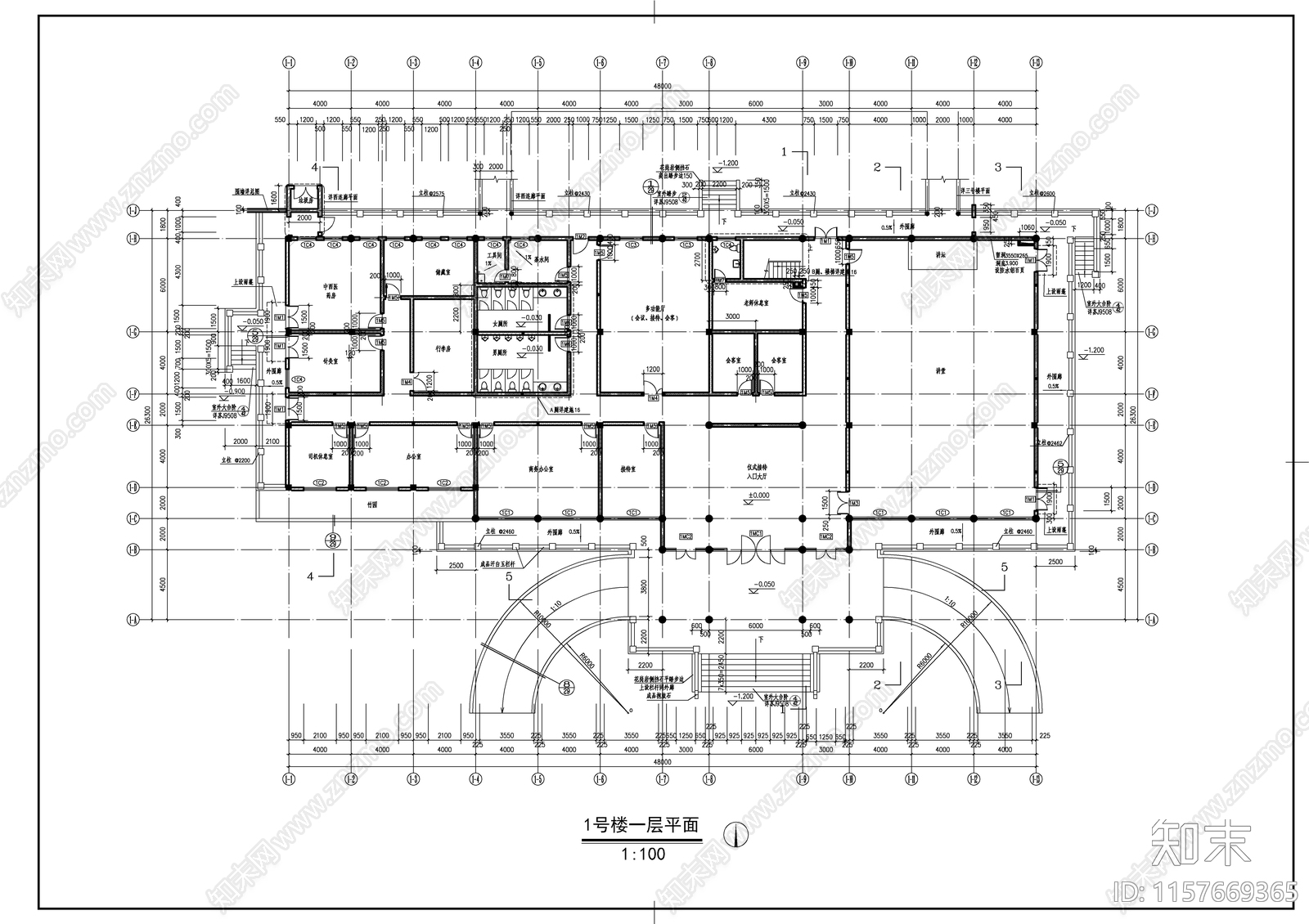 仿古风格佛法宣讲办公综合楼建筑图cad施工图下载【ID:1157669365】