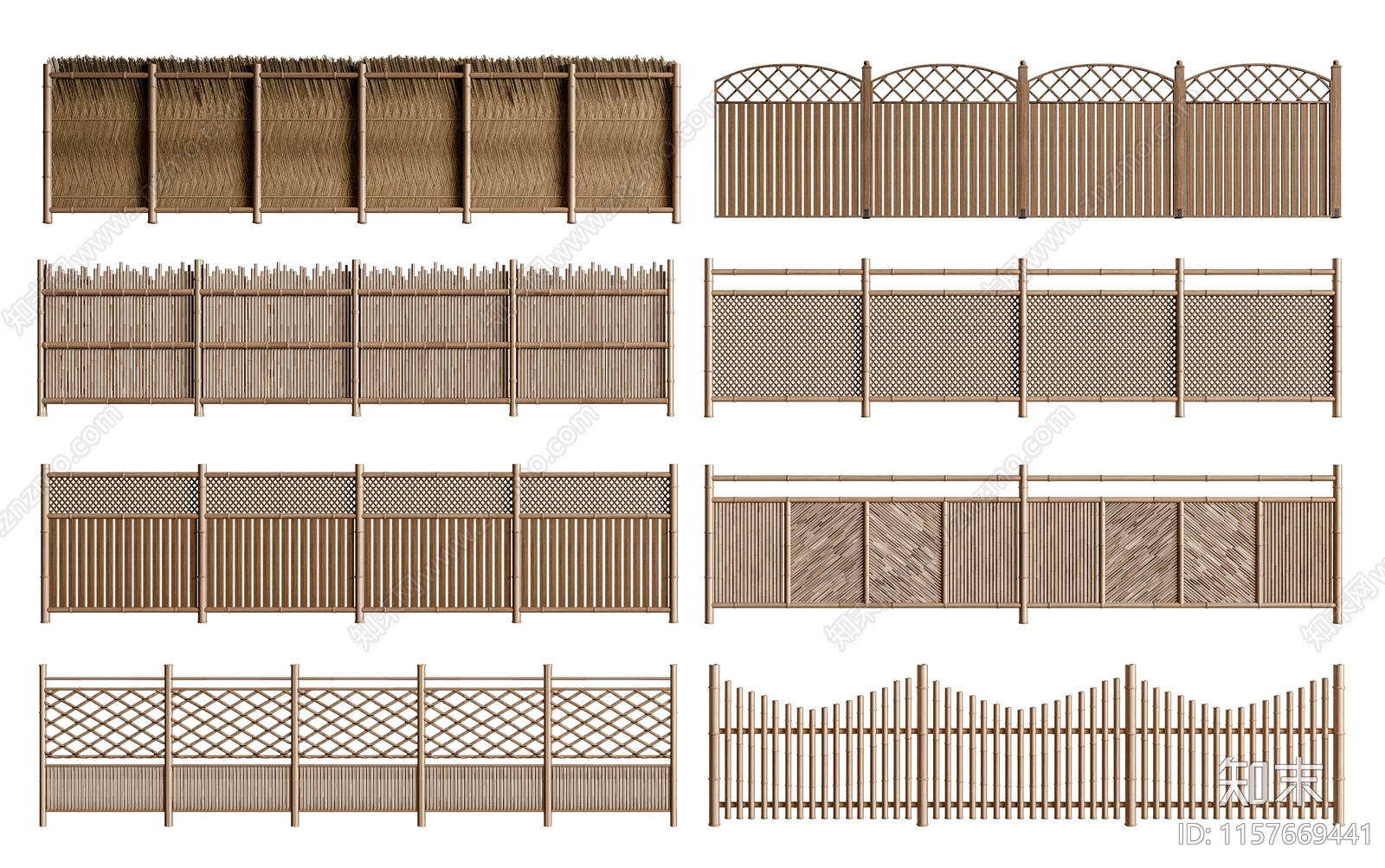 新中式竹篱笆栅栏SU模型下载【ID:1157669441】
