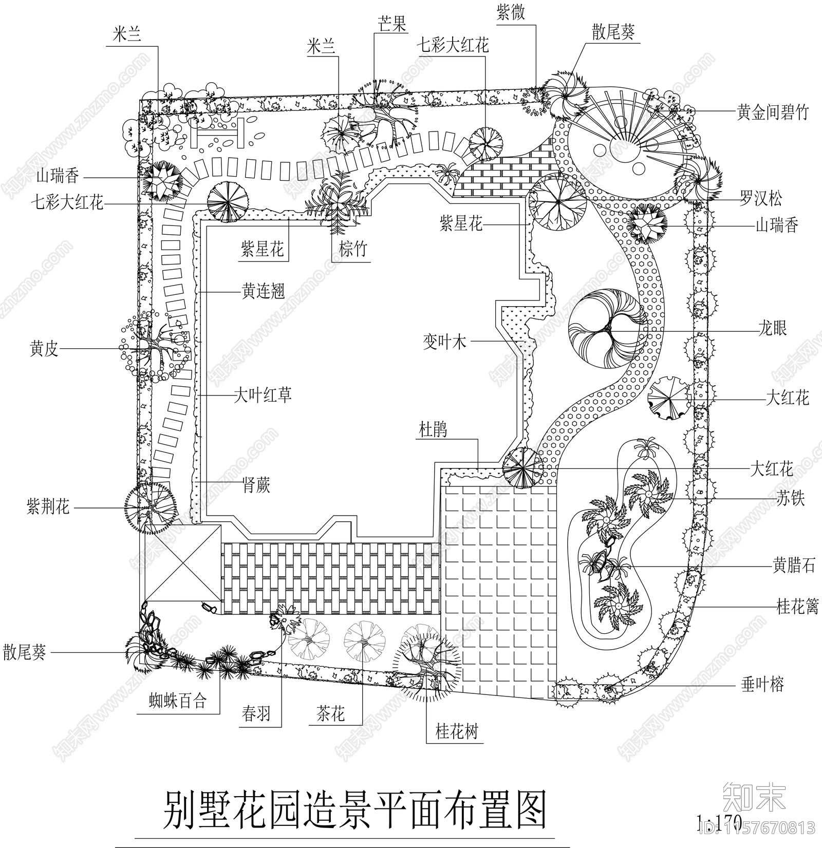 别墅花园造景平面布置图施工图下载【ID:1157670813】