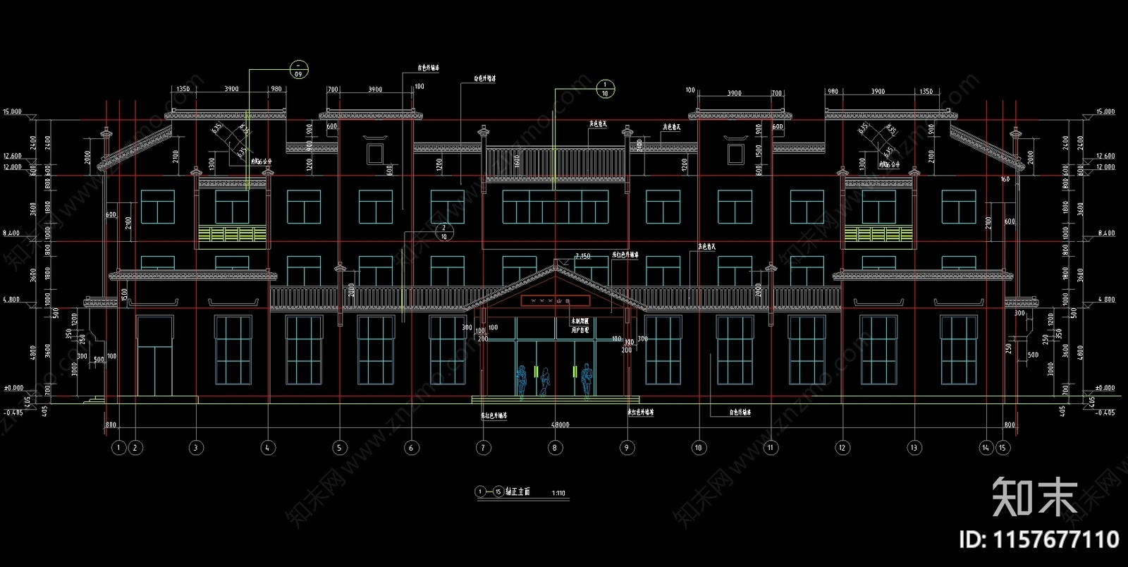 现代徽派宾馆建筑图纸cad施工图下载【ID:1157677110】