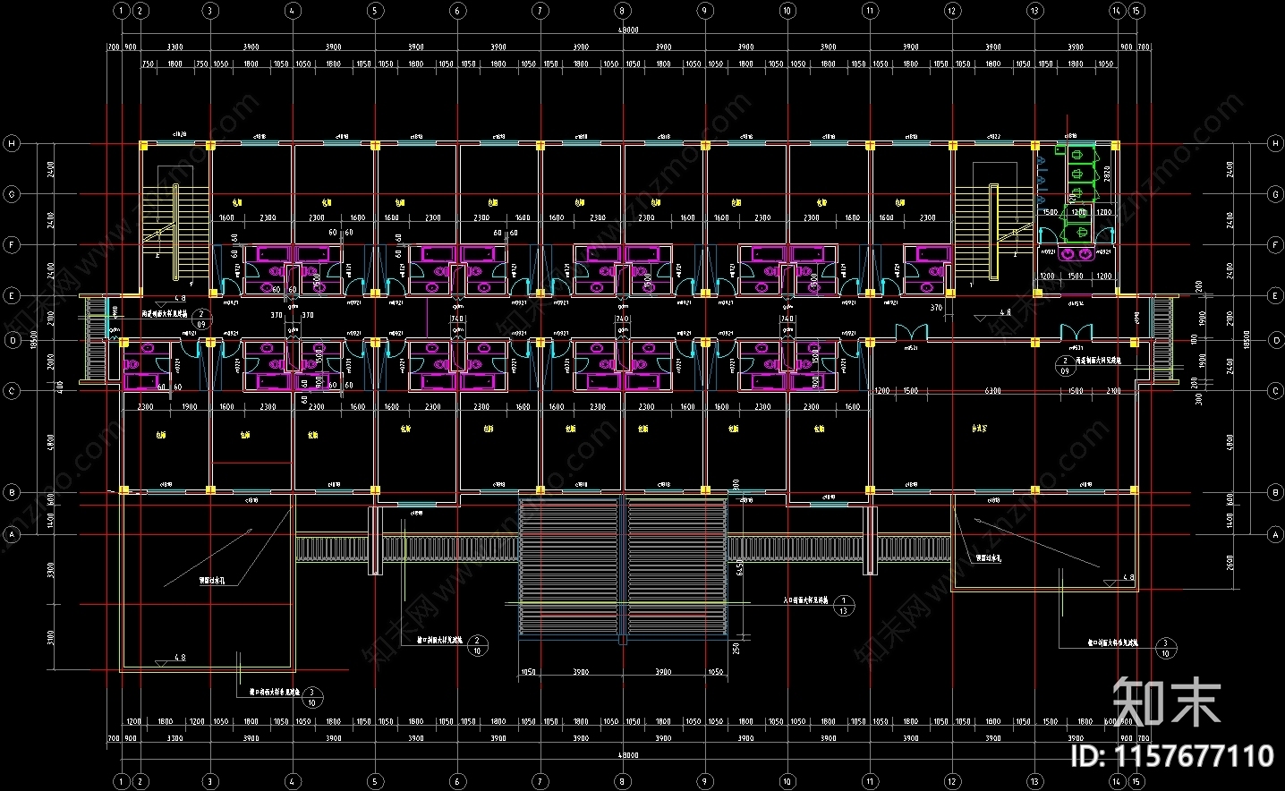 现代徽派宾馆建筑图纸cad施工图下载【ID:1157677110】