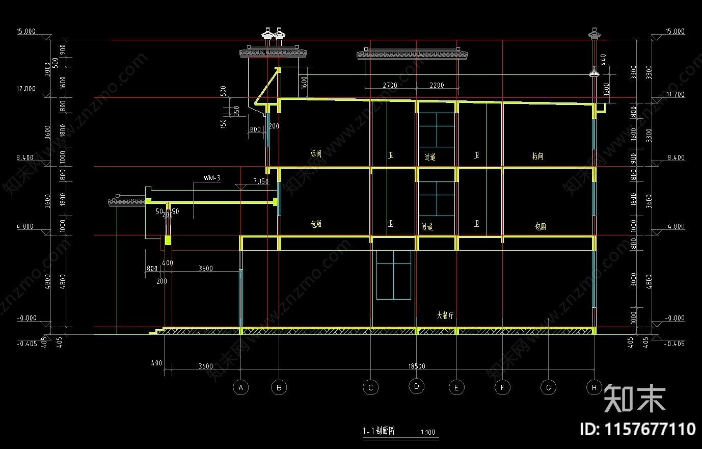 现代徽派宾馆建筑图纸cad施工图下载【ID:1157677110】