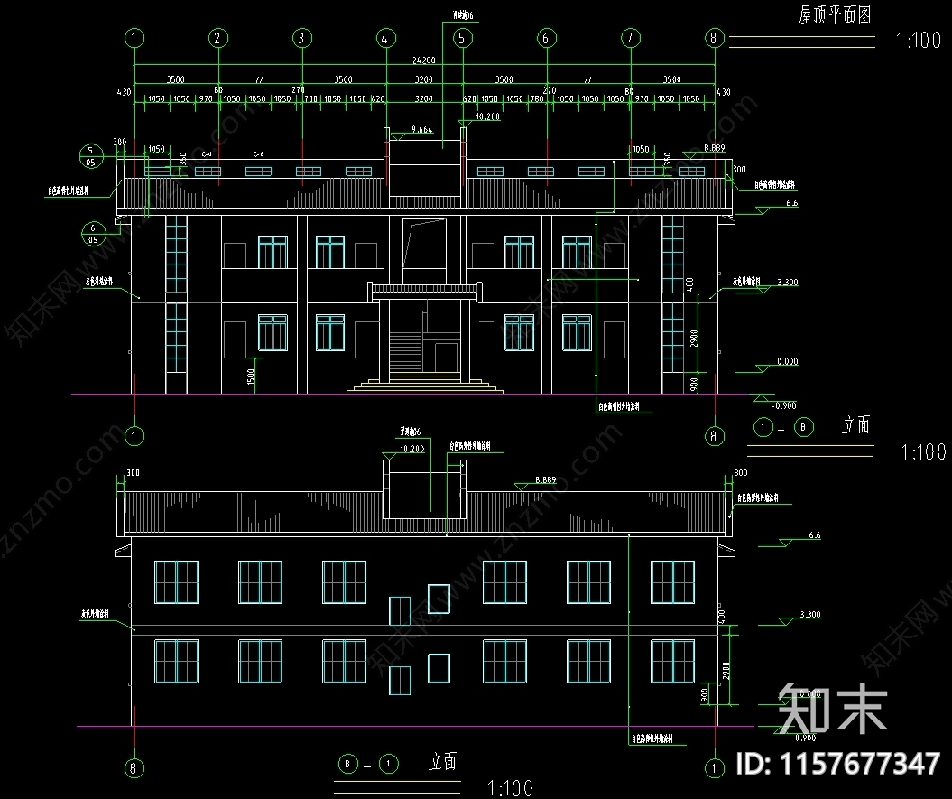 二层徽派办公楼建筑图纸cad施工图下载【ID:1157677347】