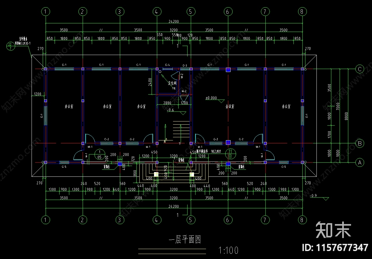 二层徽派办公楼建筑图纸cad施工图下载【ID:1157677347】