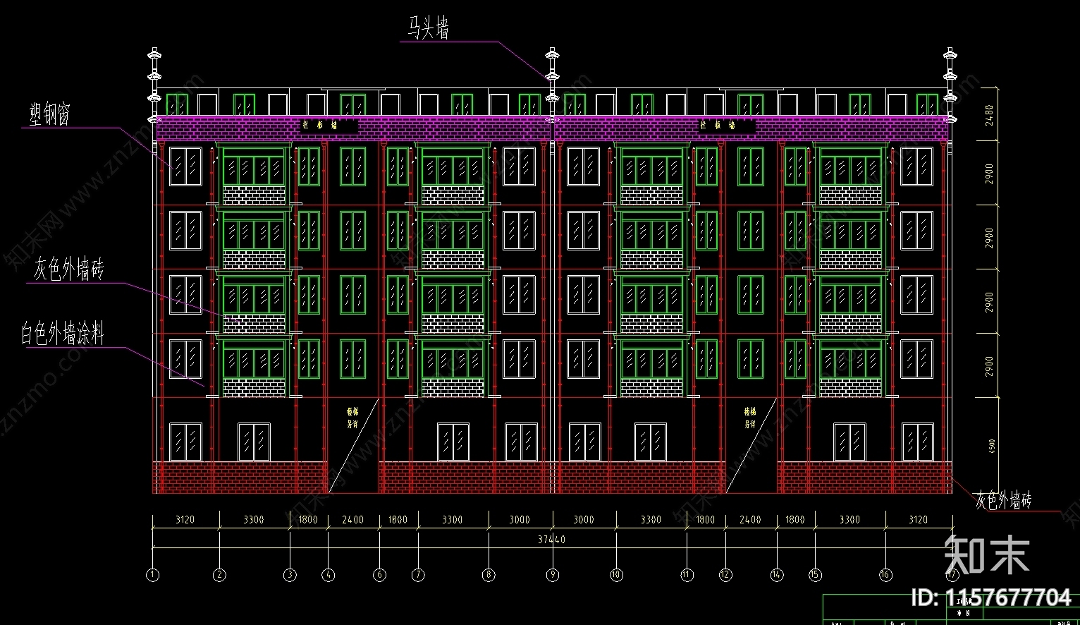 六层马头墙商住建筑图cad施工图下载【ID:1157677704】