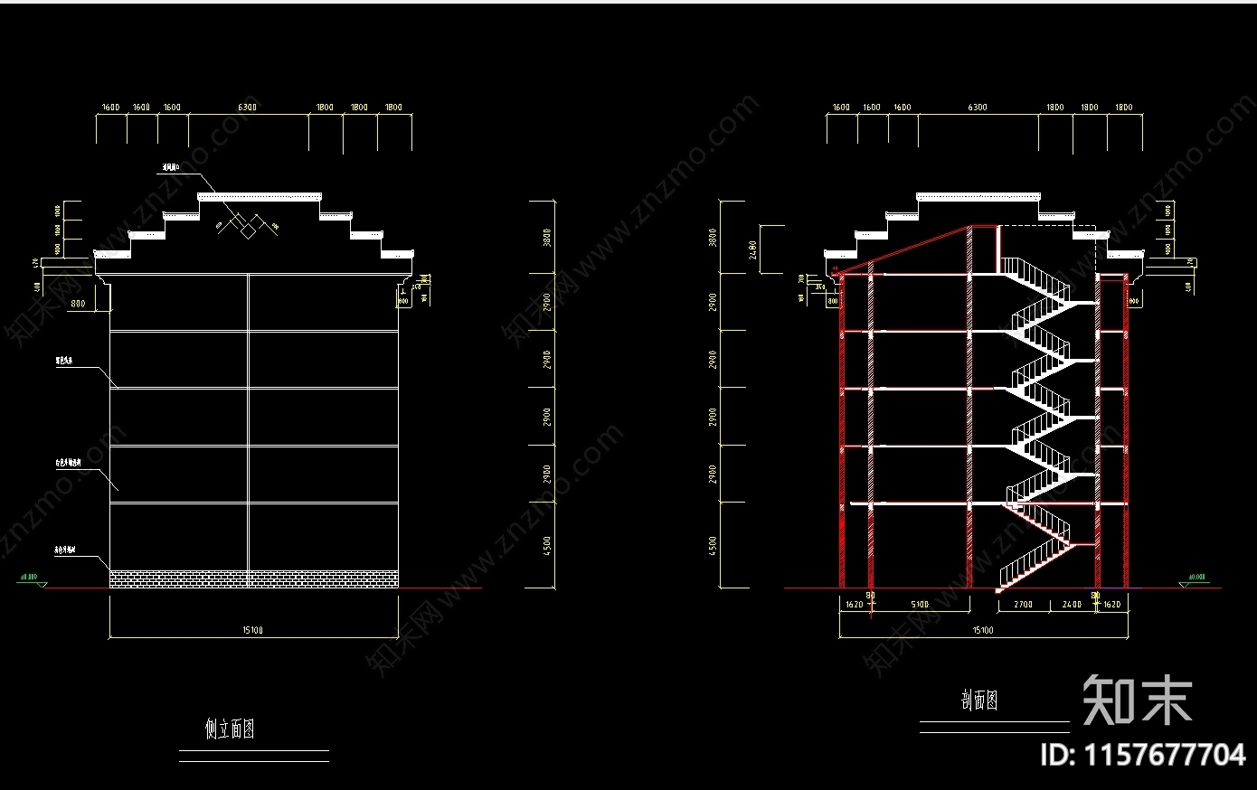 六层马头墙商住建筑图cad施工图下载【ID:1157677704】