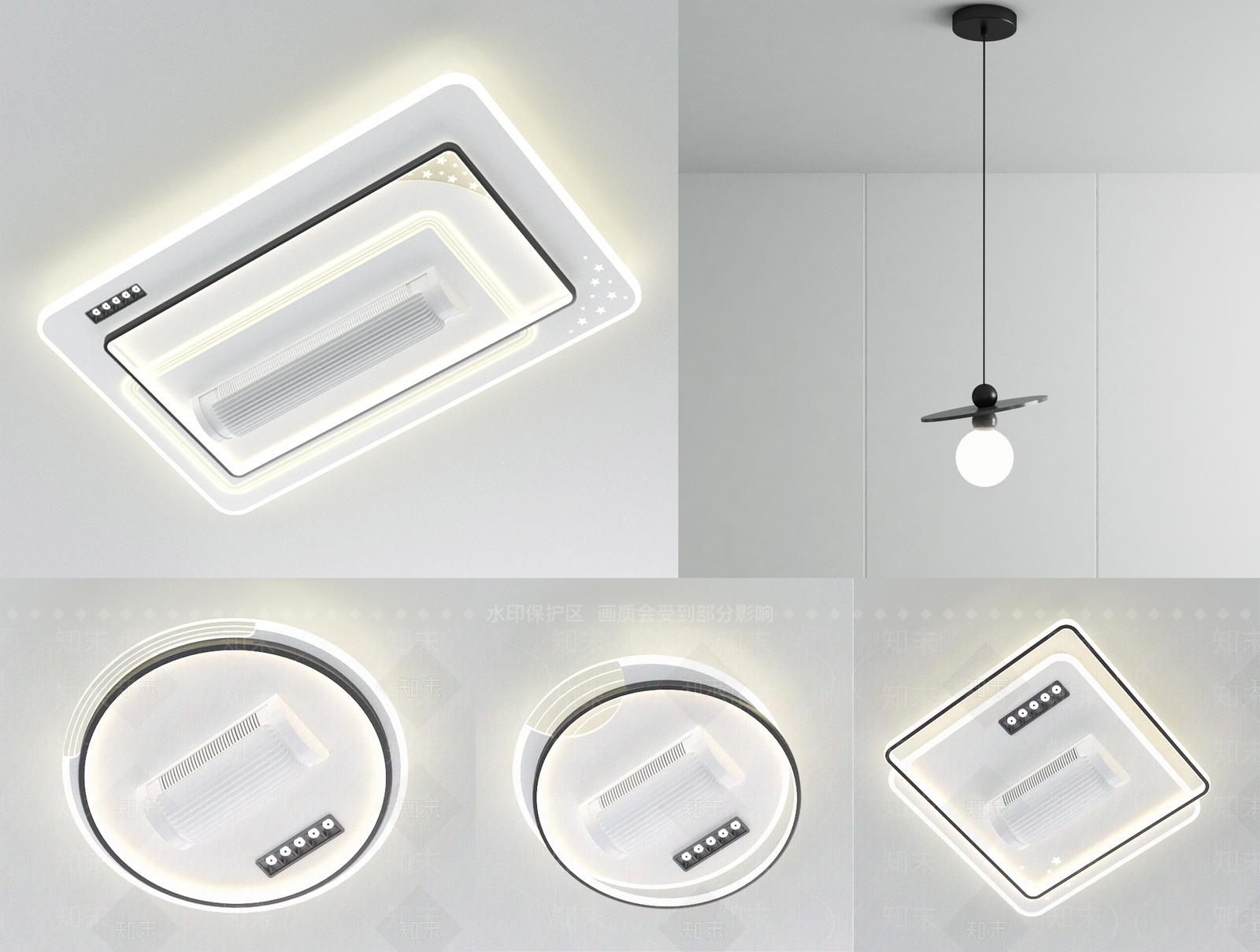 现代客厅灯卧室灯灯具组合3D模型下载【ID:1157682540】