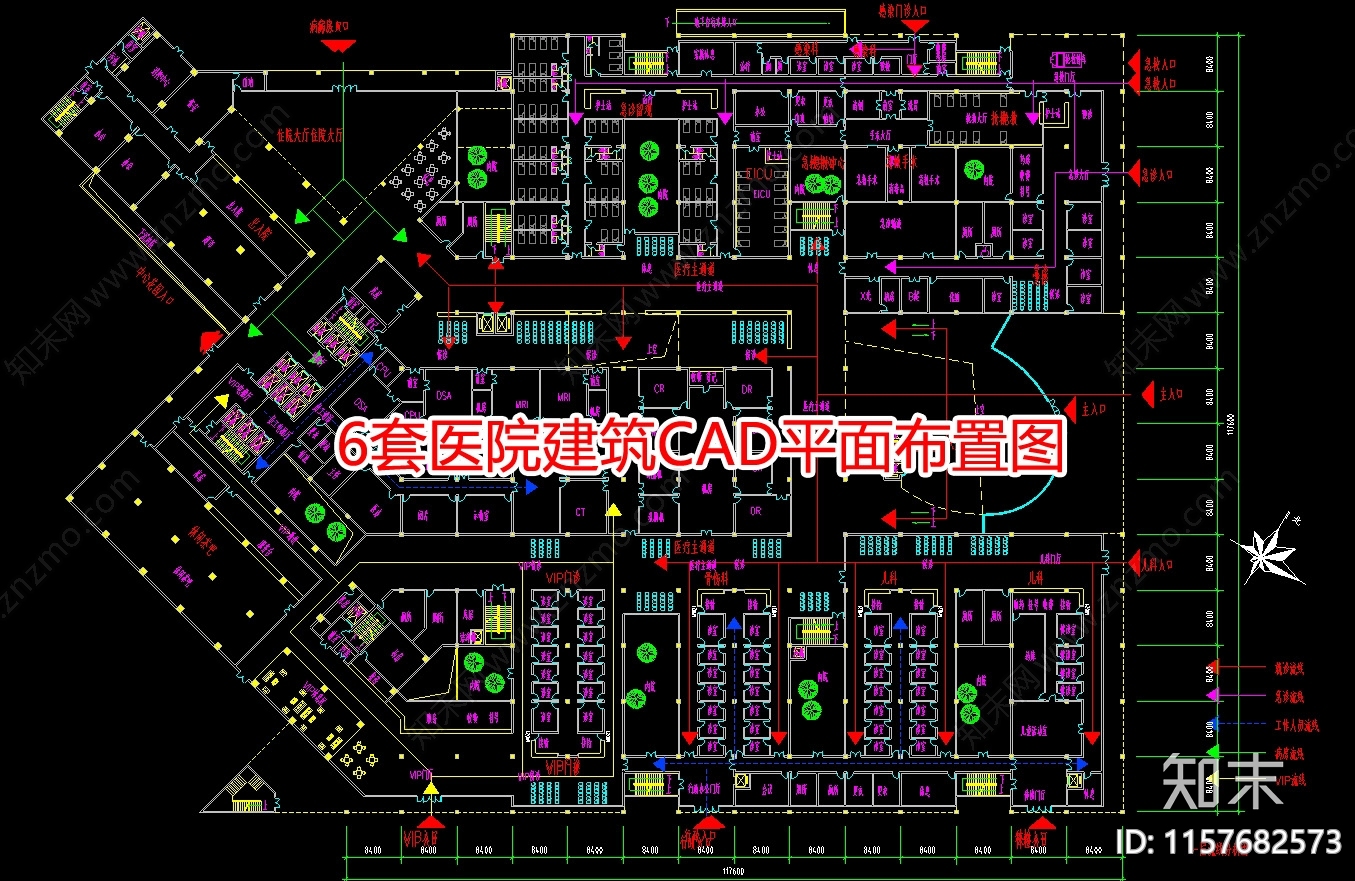 6套医院建筑平面布置图cad施工图下载【ID:1157682573】