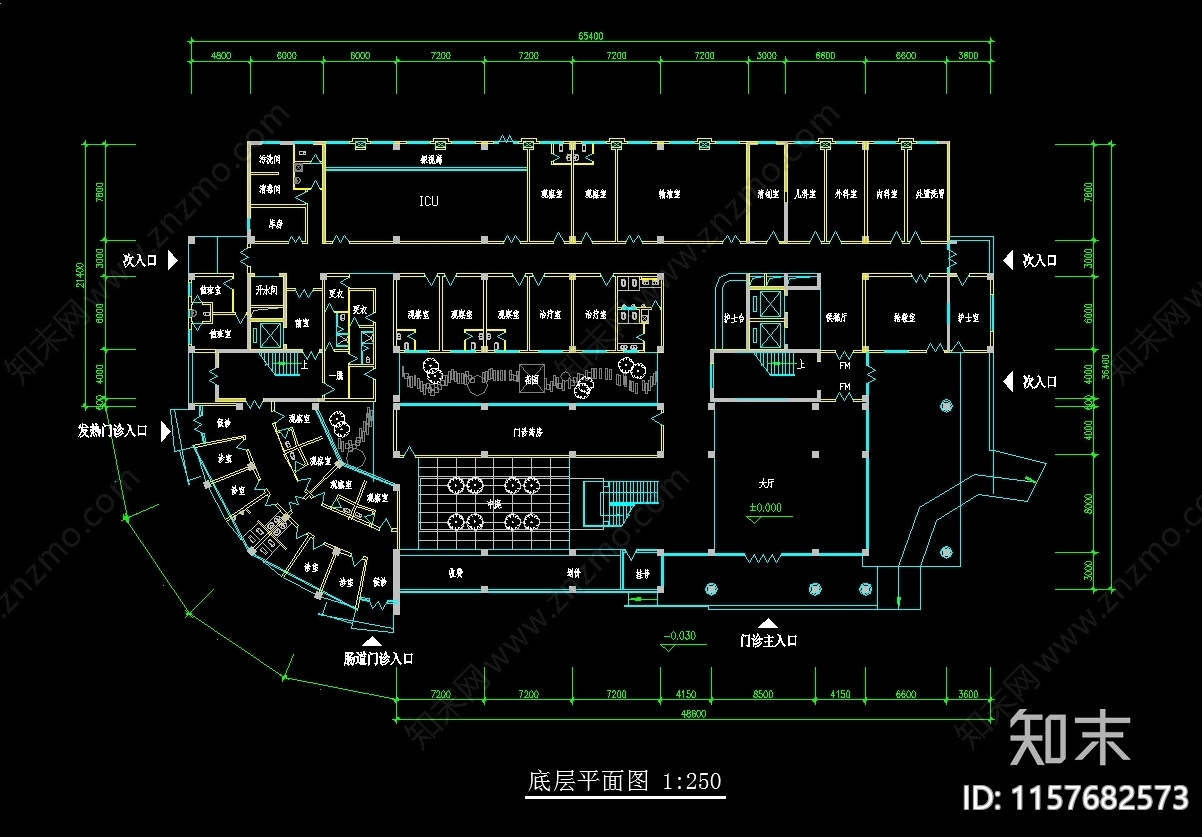 6套医院建筑平面布置图cad施工图下载【ID:1157682573】