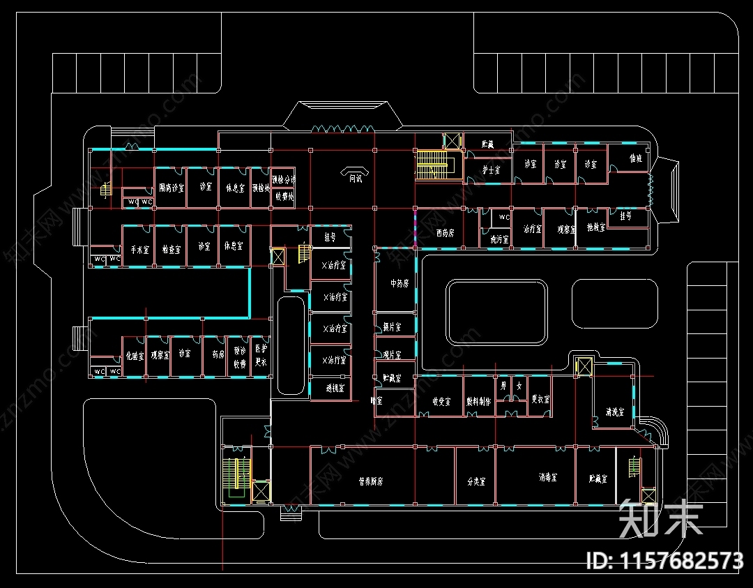 6套医院建筑平面布置图cad施工图下载【ID:1157682573】