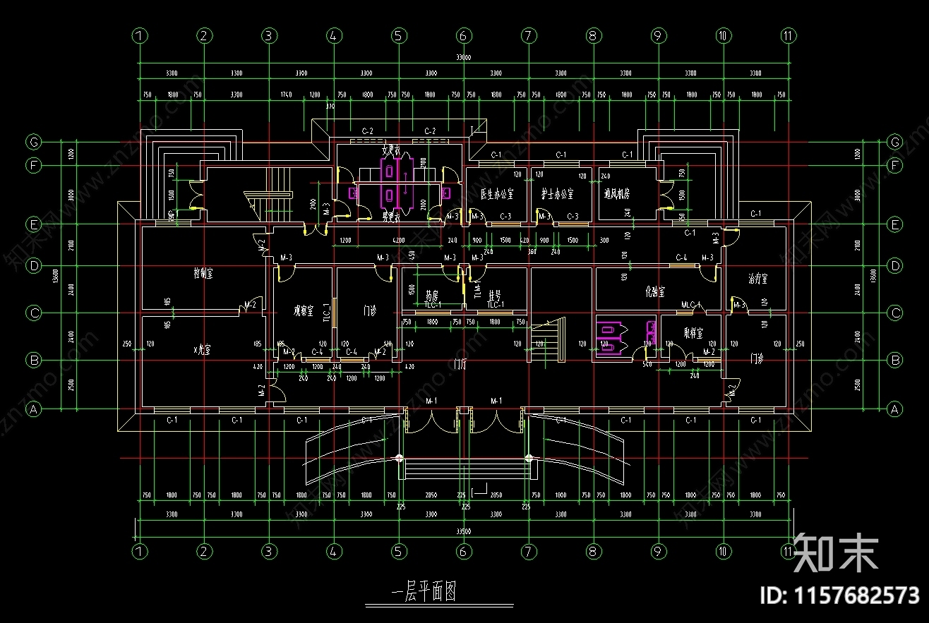 6套医院建筑平面布置图cad施工图下载【ID:1157682573】