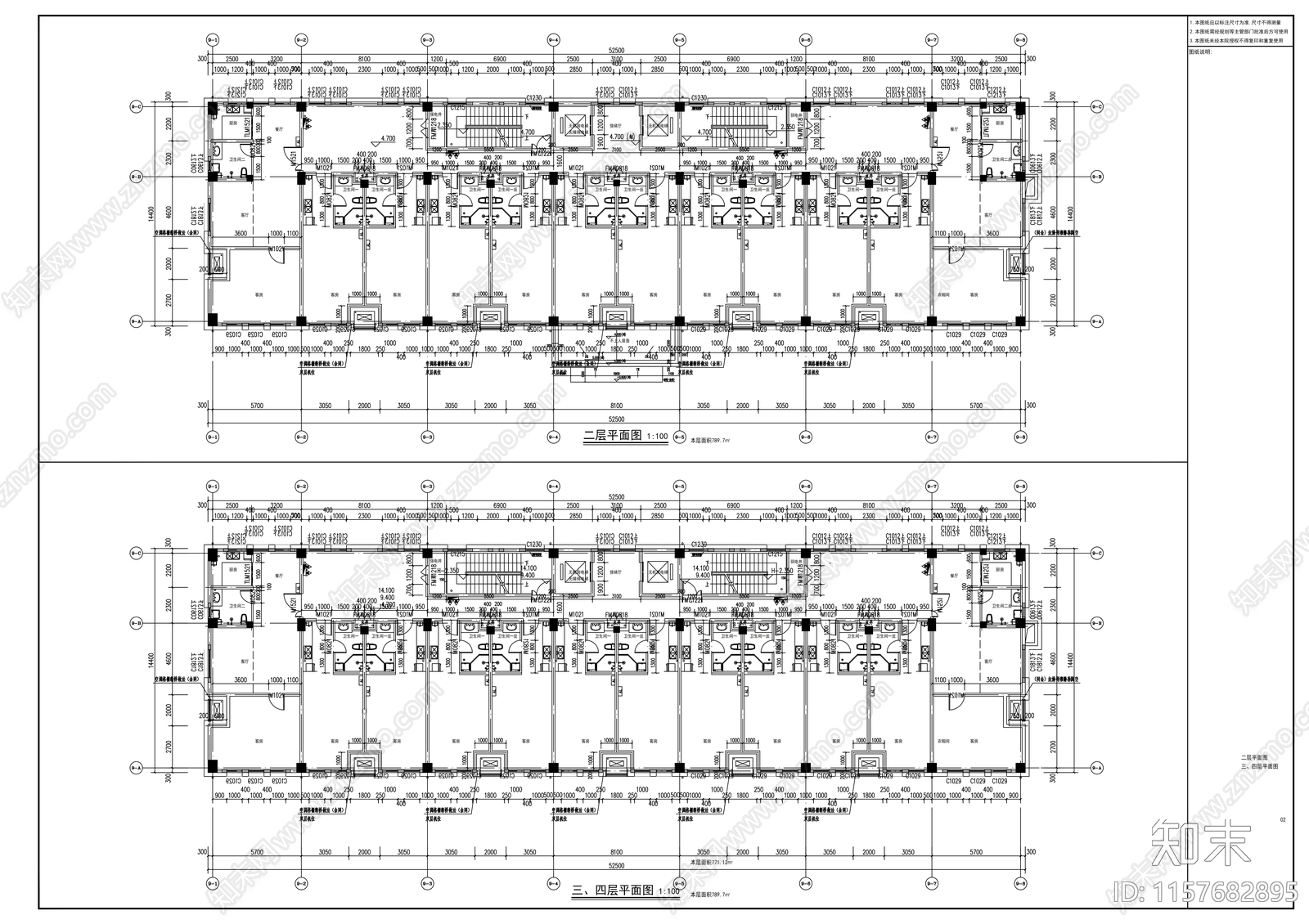 酒店客房建筑图纸cad施工图下载【ID:1157682895】