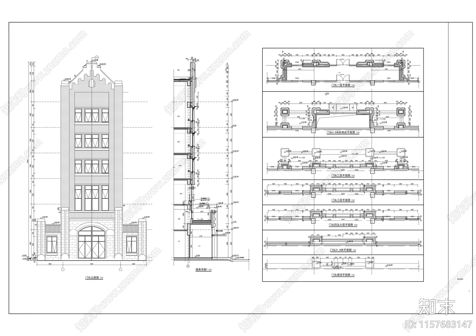 欧式酒店建筑施图cad施工图下载【ID:1157683147】