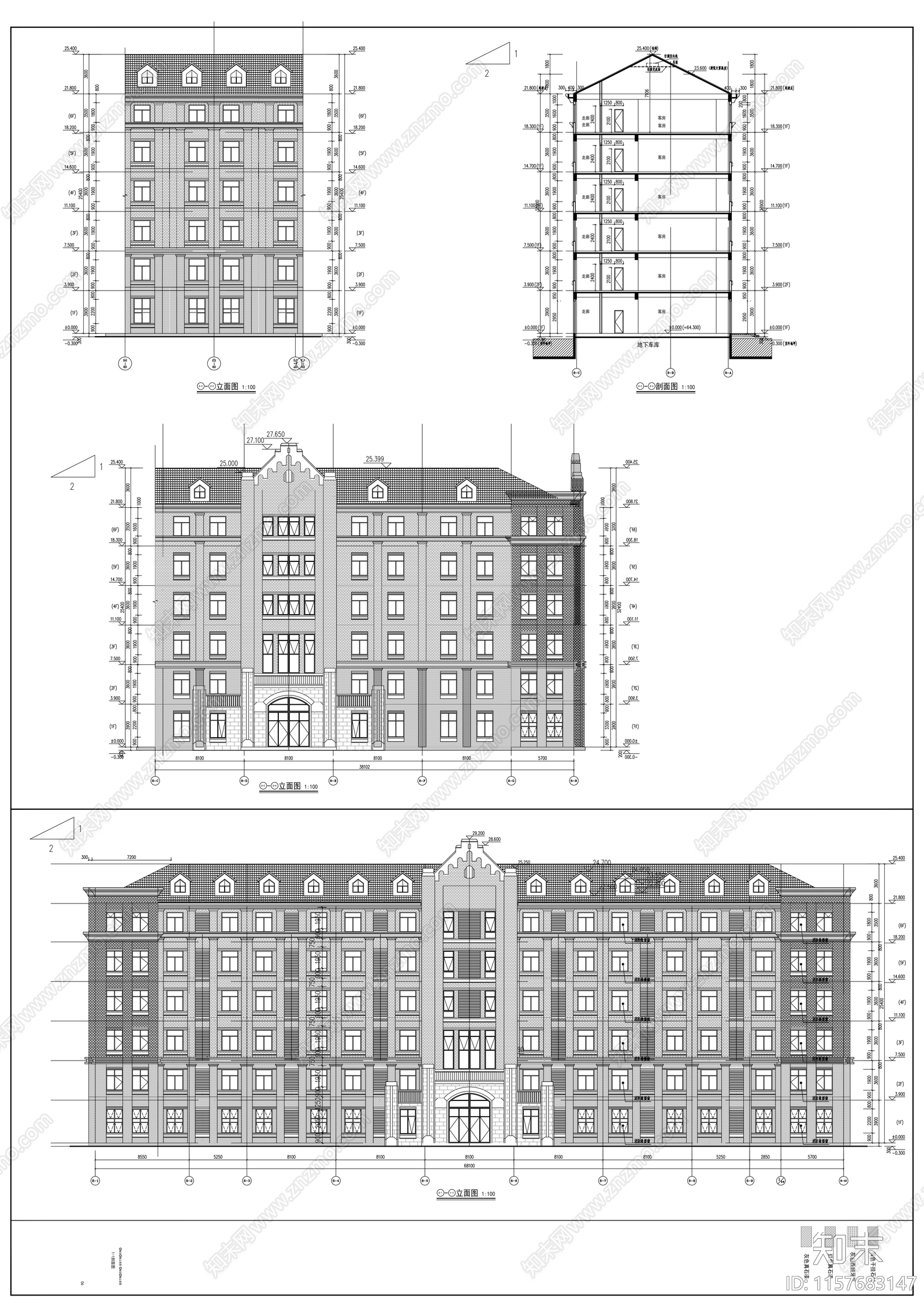 欧式酒店建筑施图cad施工图下载【ID:1157683147】