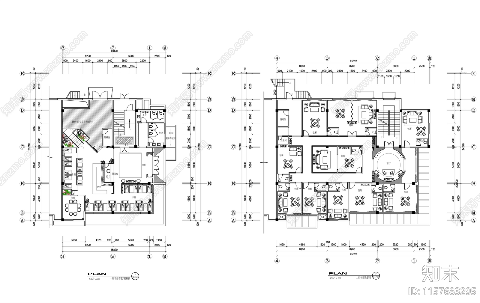 1000㎡两层茶楼棋牌室平面布置图cad施工图下载【ID:1157683295】