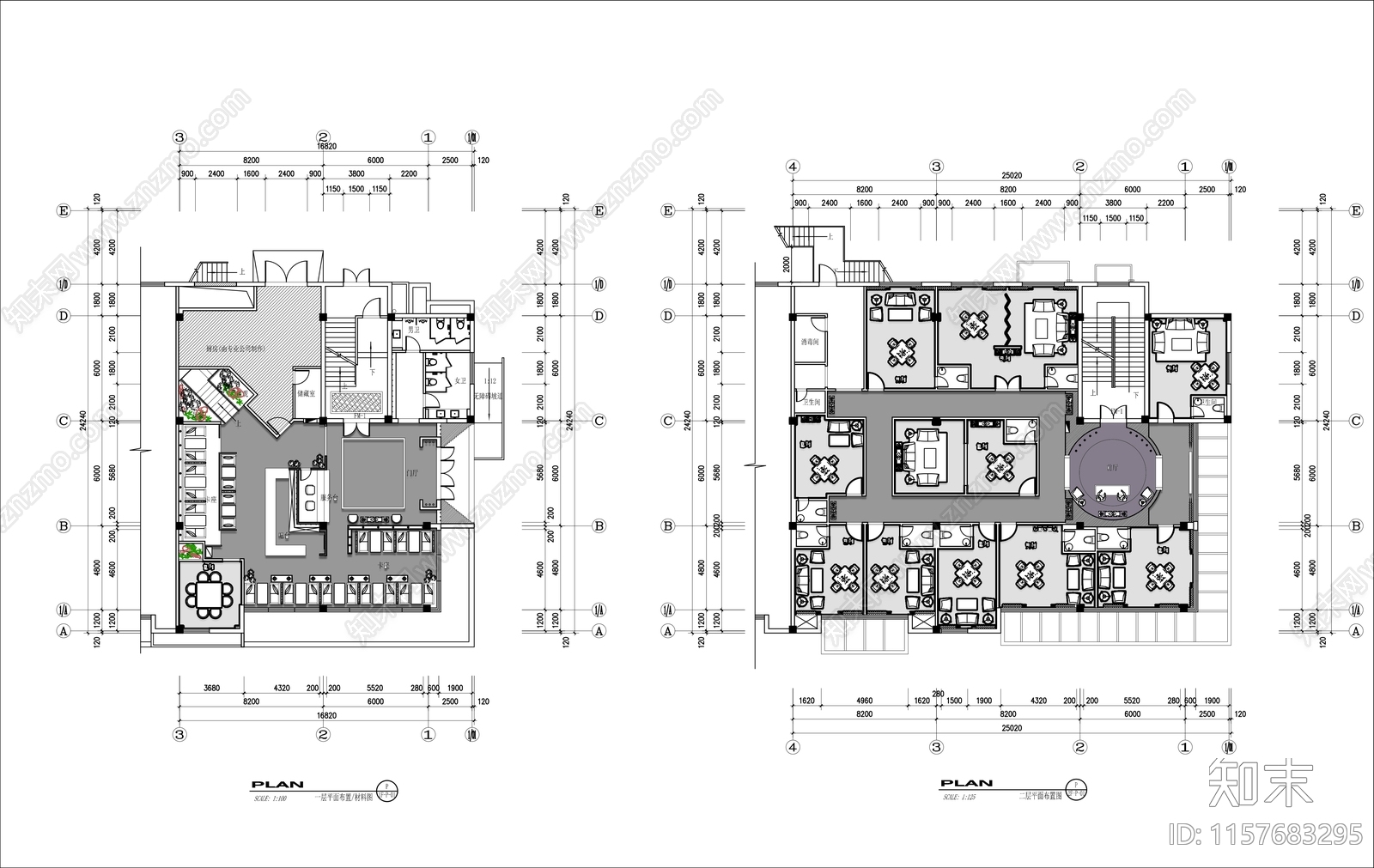 1000㎡两层茶楼棋牌室平面布置图cad施工图下载【ID:1157683295】