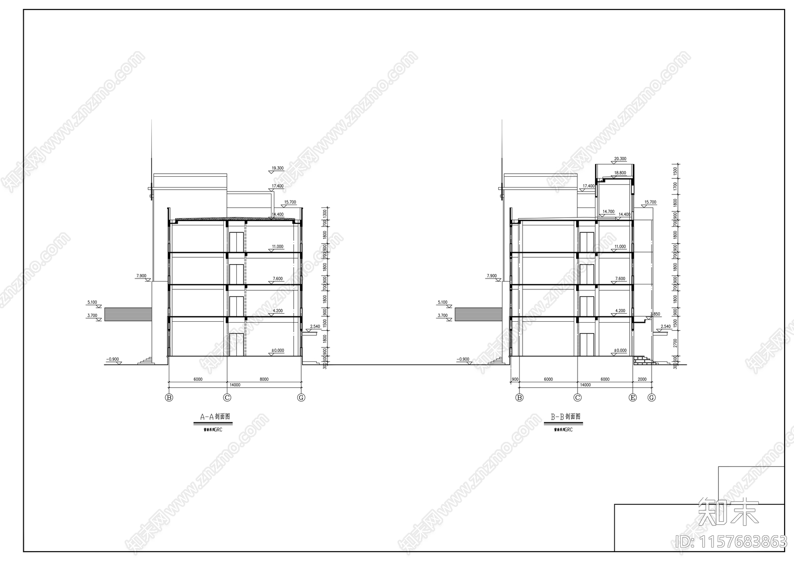 四层办公楼建筑cad施工图下载【ID:1157683863】