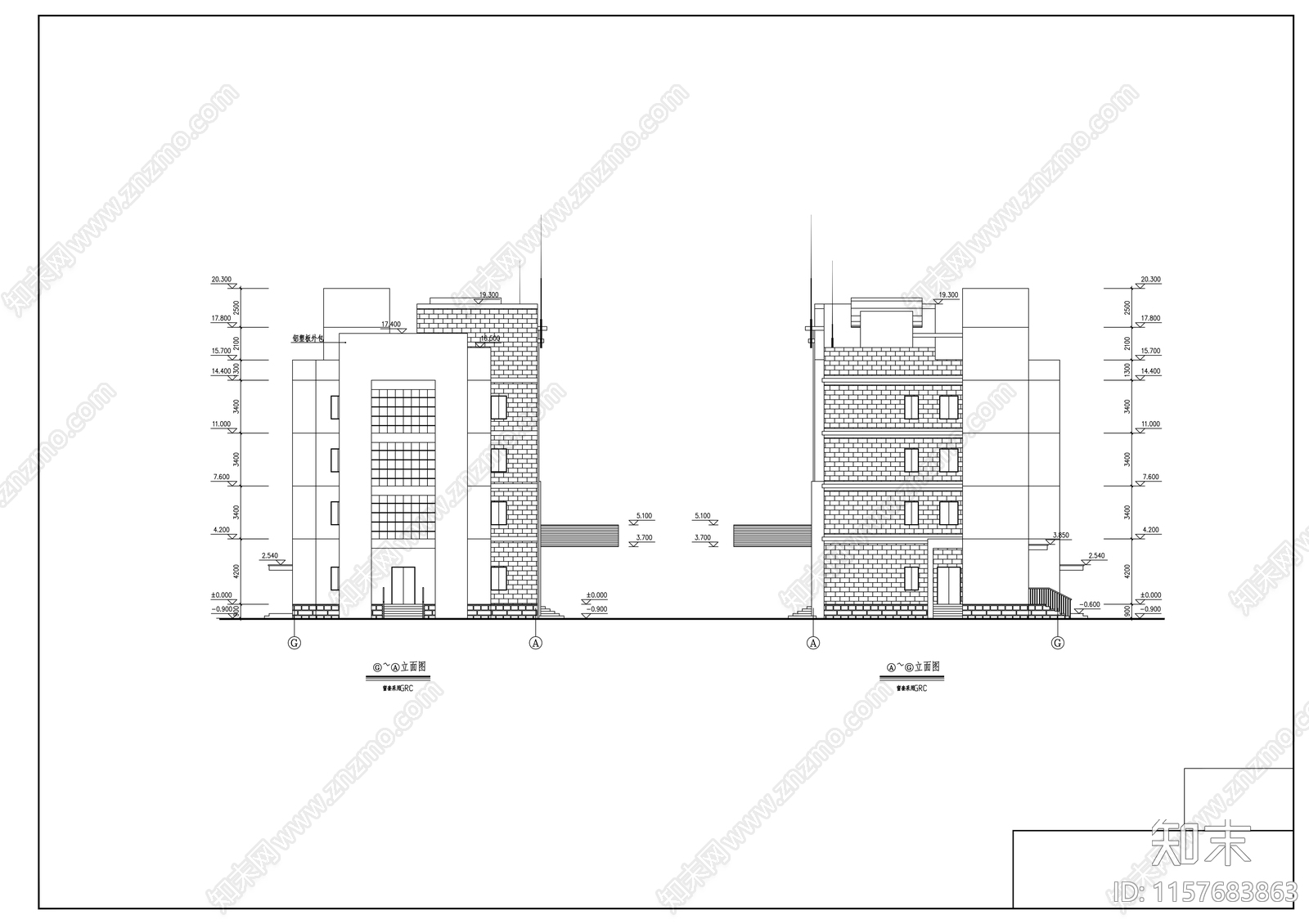 四层办公楼建筑cad施工图下载【ID:1157683863】