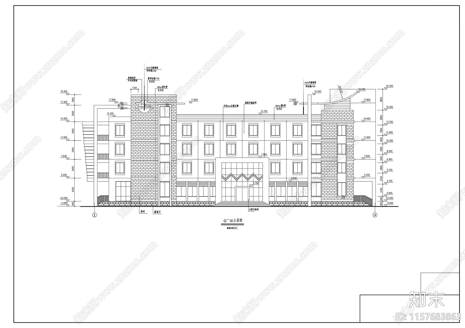 四层办公楼建筑cad施工图下载【ID:1157683863】