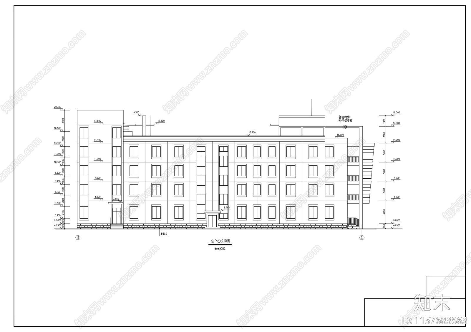 四层办公楼建筑cad施工图下载【ID:1157683863】