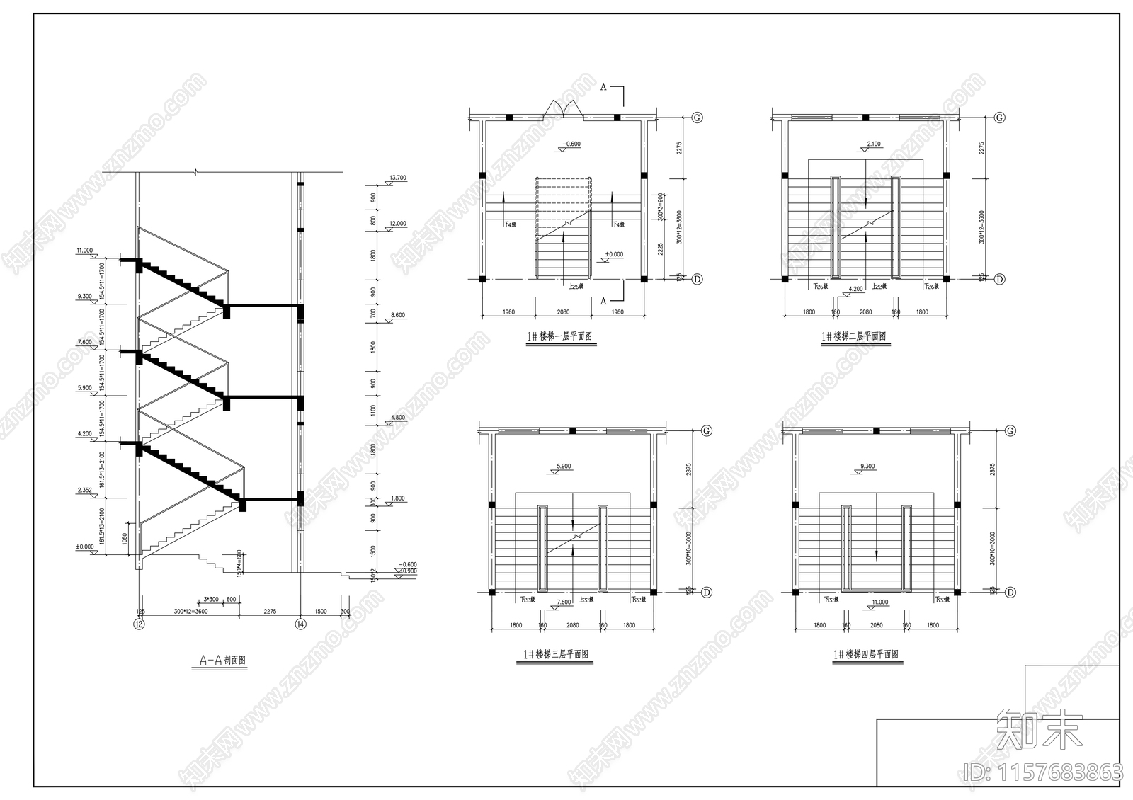 四层办公楼建筑cad施工图下载【ID:1157683863】