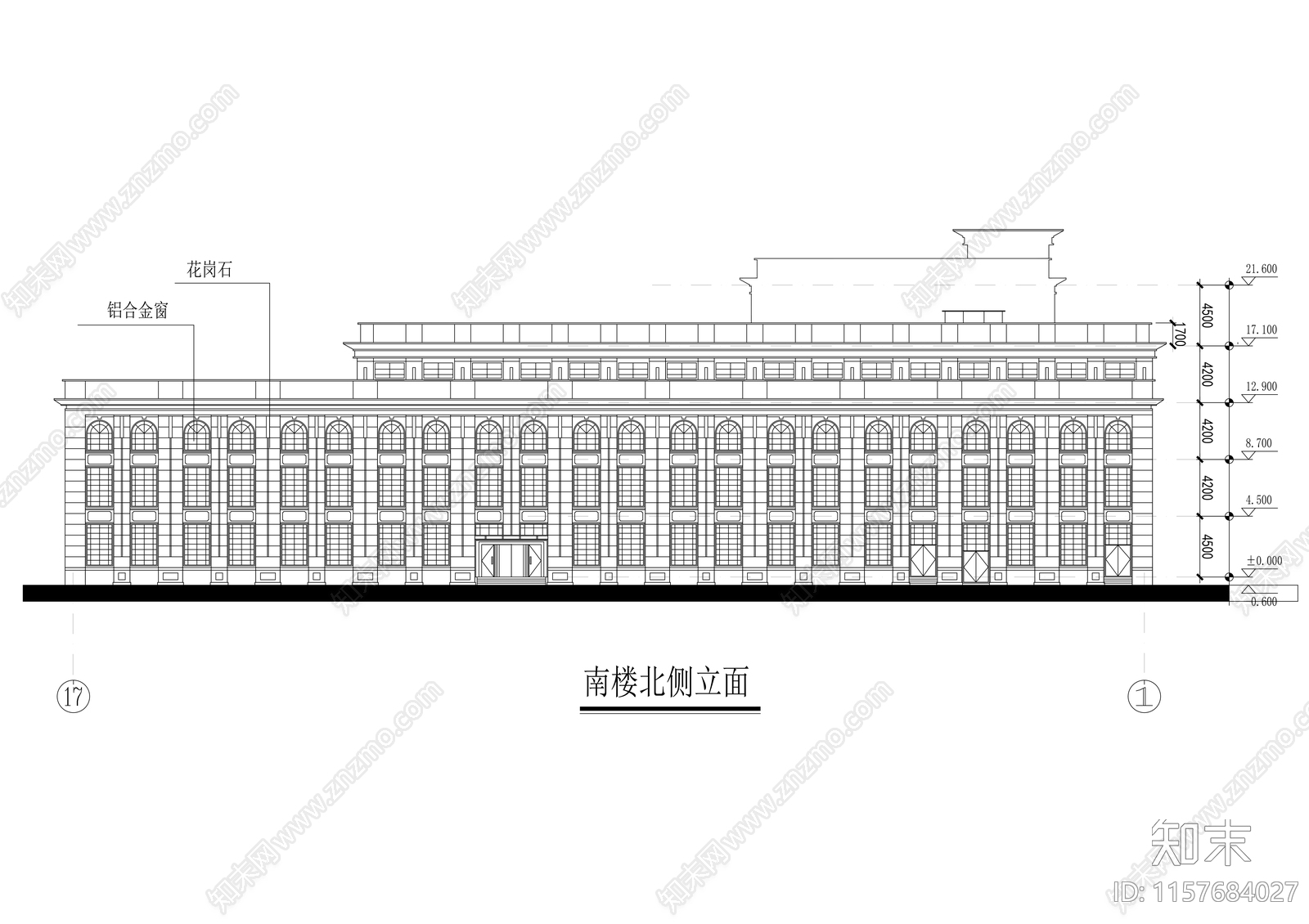 五层欧式风格行政办公楼建筑方案图cad施工图下载【ID:1157684027】