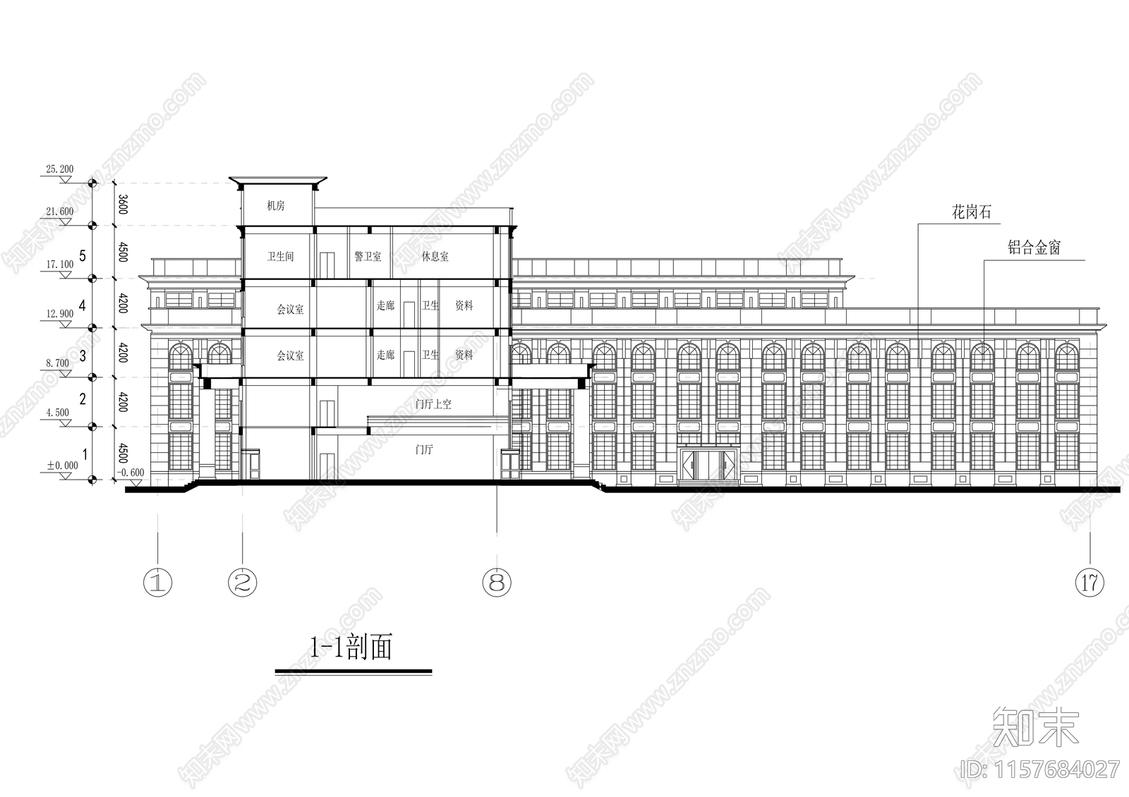 五层欧式风格行政办公楼建筑方案图cad施工图下载【ID:1157684027】