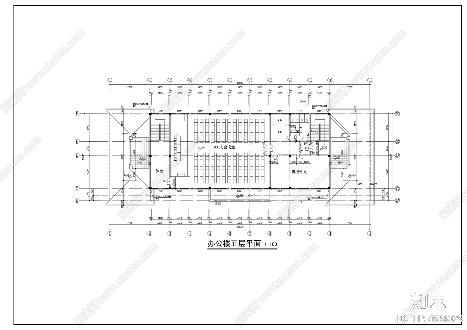 五层中式办公楼建筑方案图cad施工图下载【ID:1157684029】