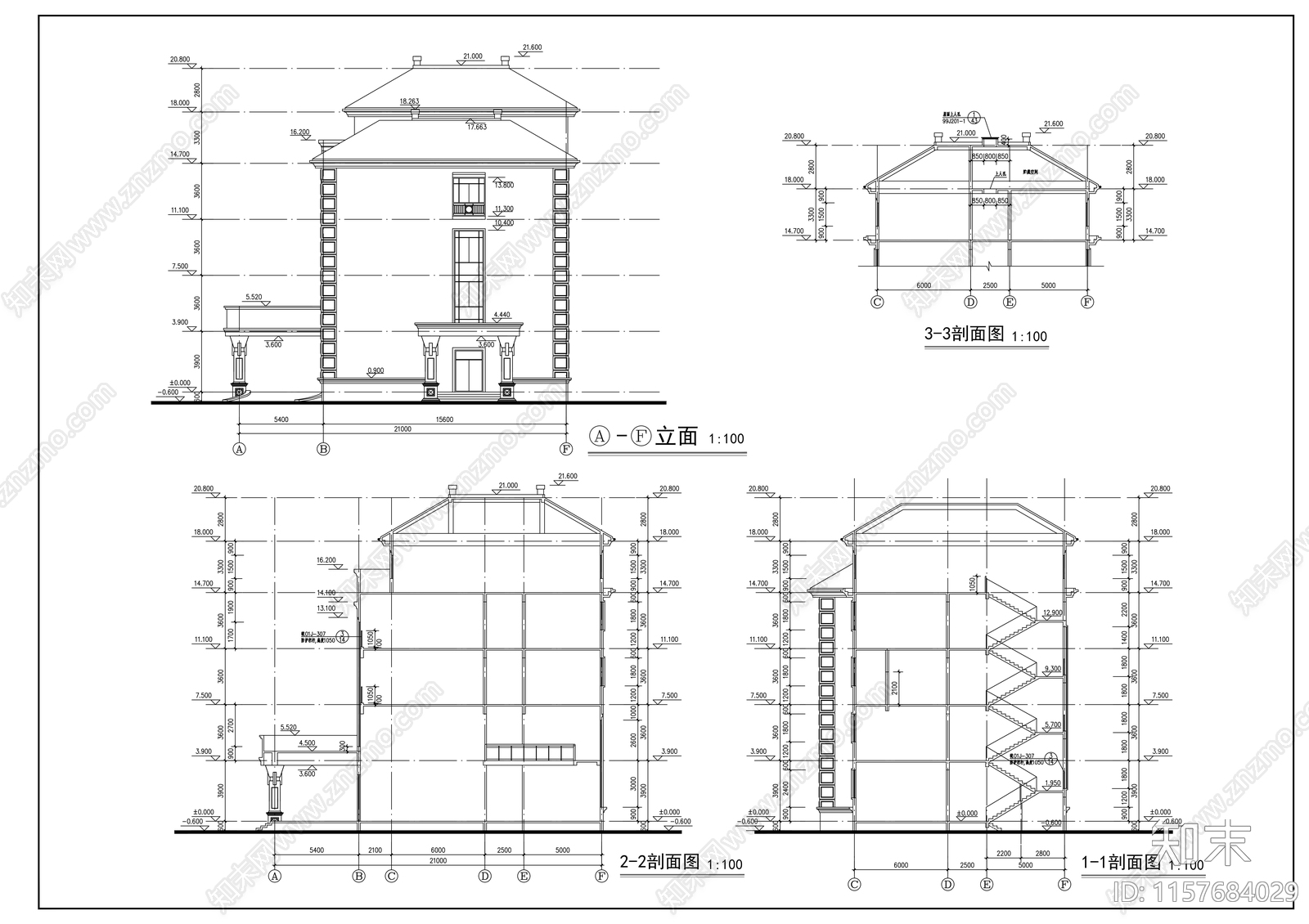 五层中式办公楼建筑方案图cad施工图下载【ID:1157684029】