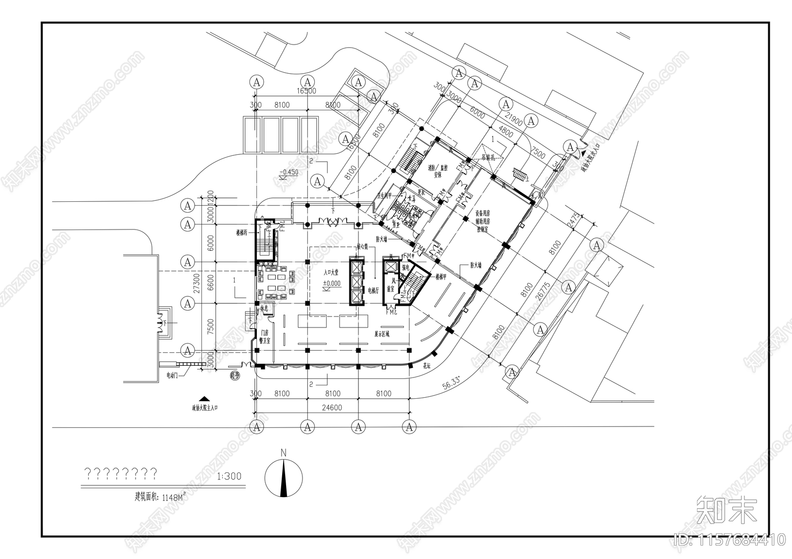 议事中心建筑cad施工图下载【ID:1157684410】