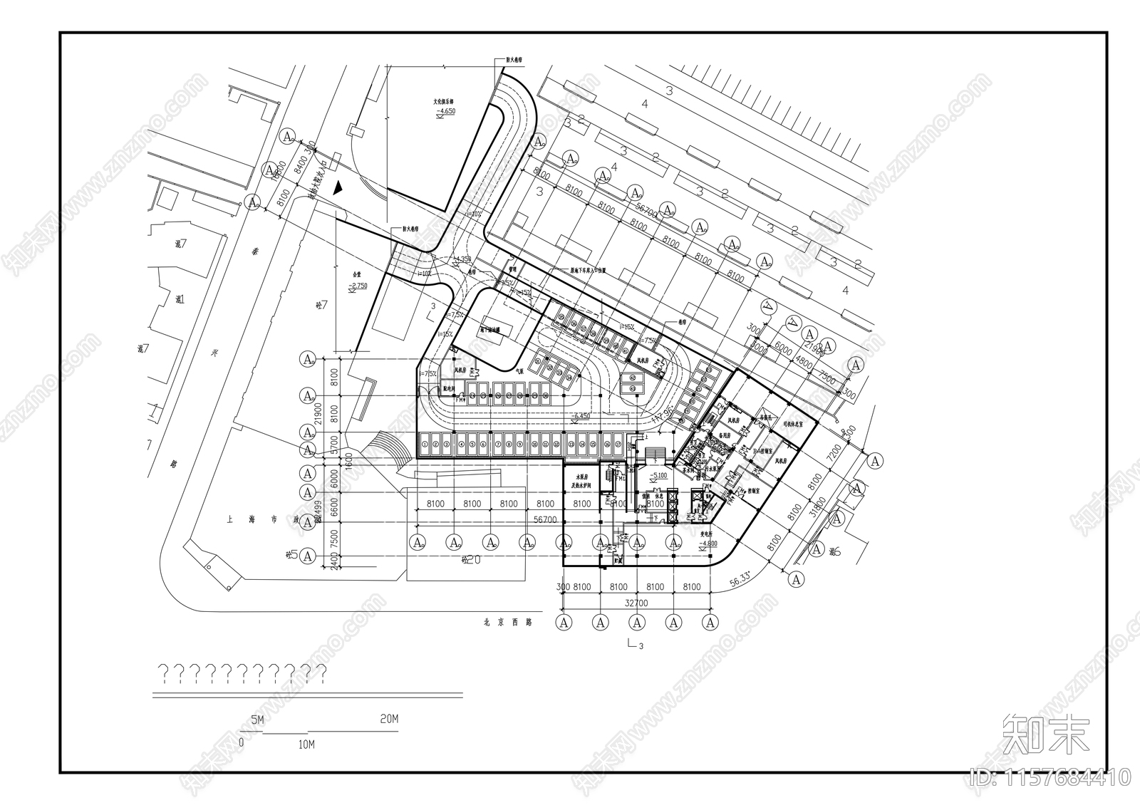 议事中心建筑cad施工图下载【ID:1157684410】