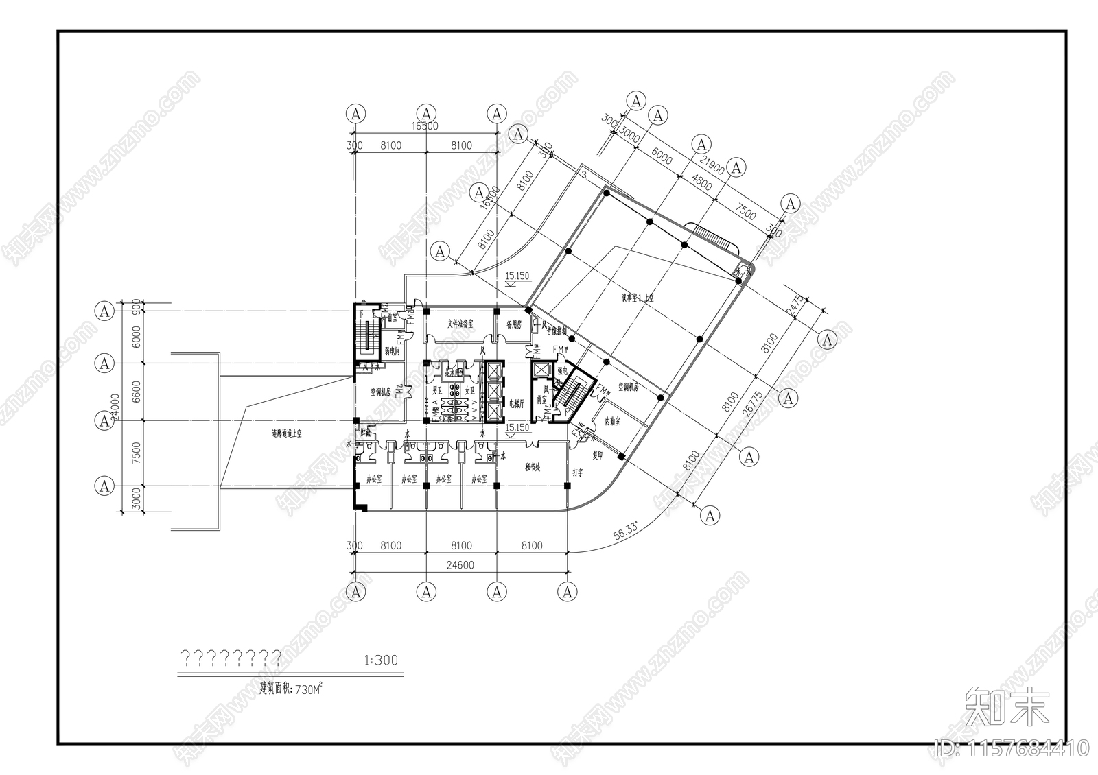 议事中心建筑cad施工图下载【ID:1157684410】