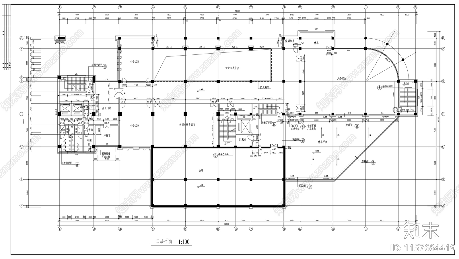 银行大楼建筑图cad施工图下载【ID:1157684419】