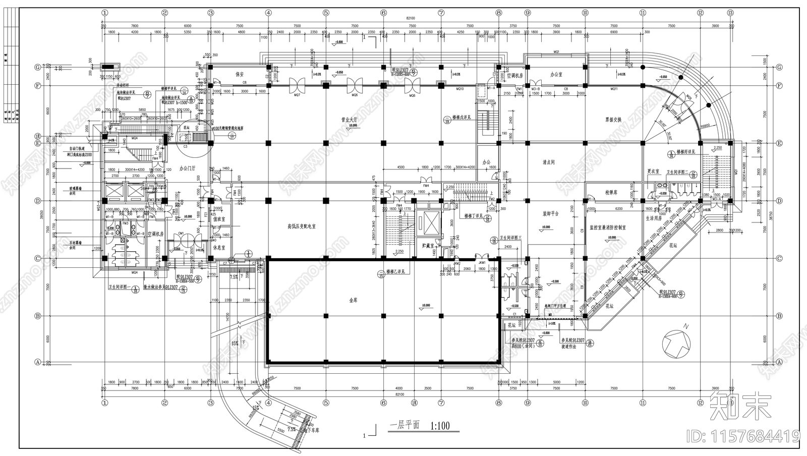 银行大楼建筑图cad施工图下载【ID:1157684419】