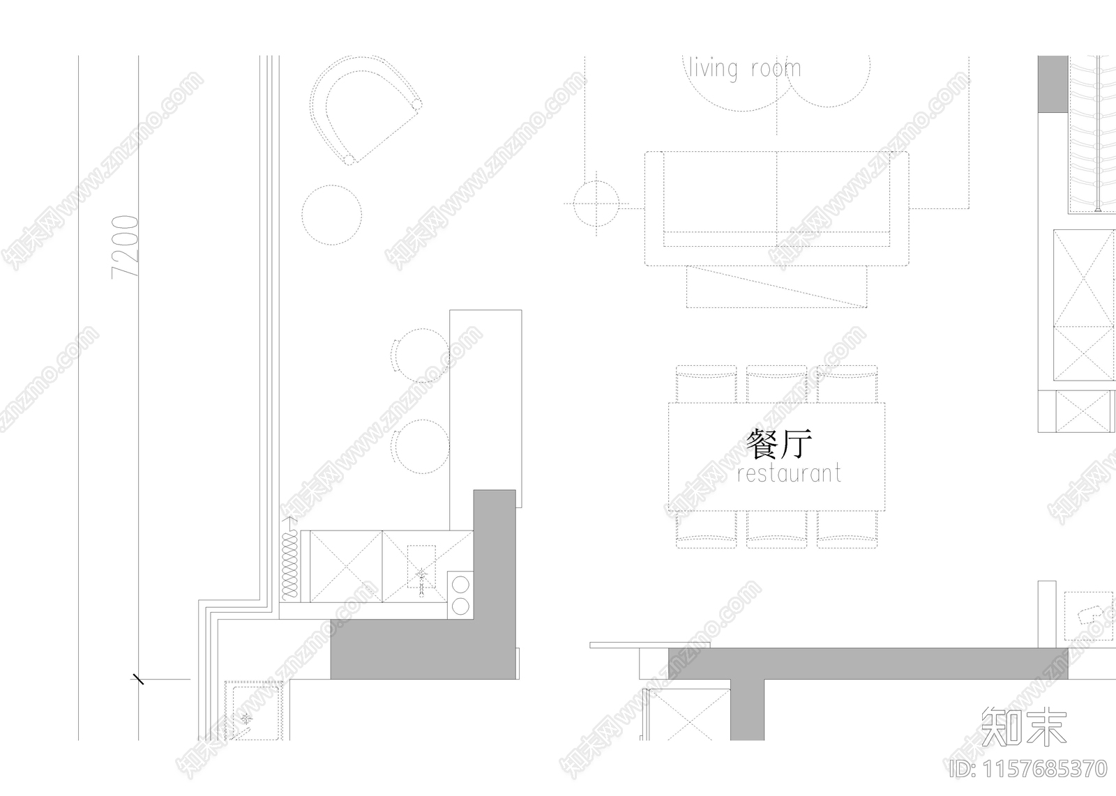 家居餐厅cad施工图下载【ID:1157685370】