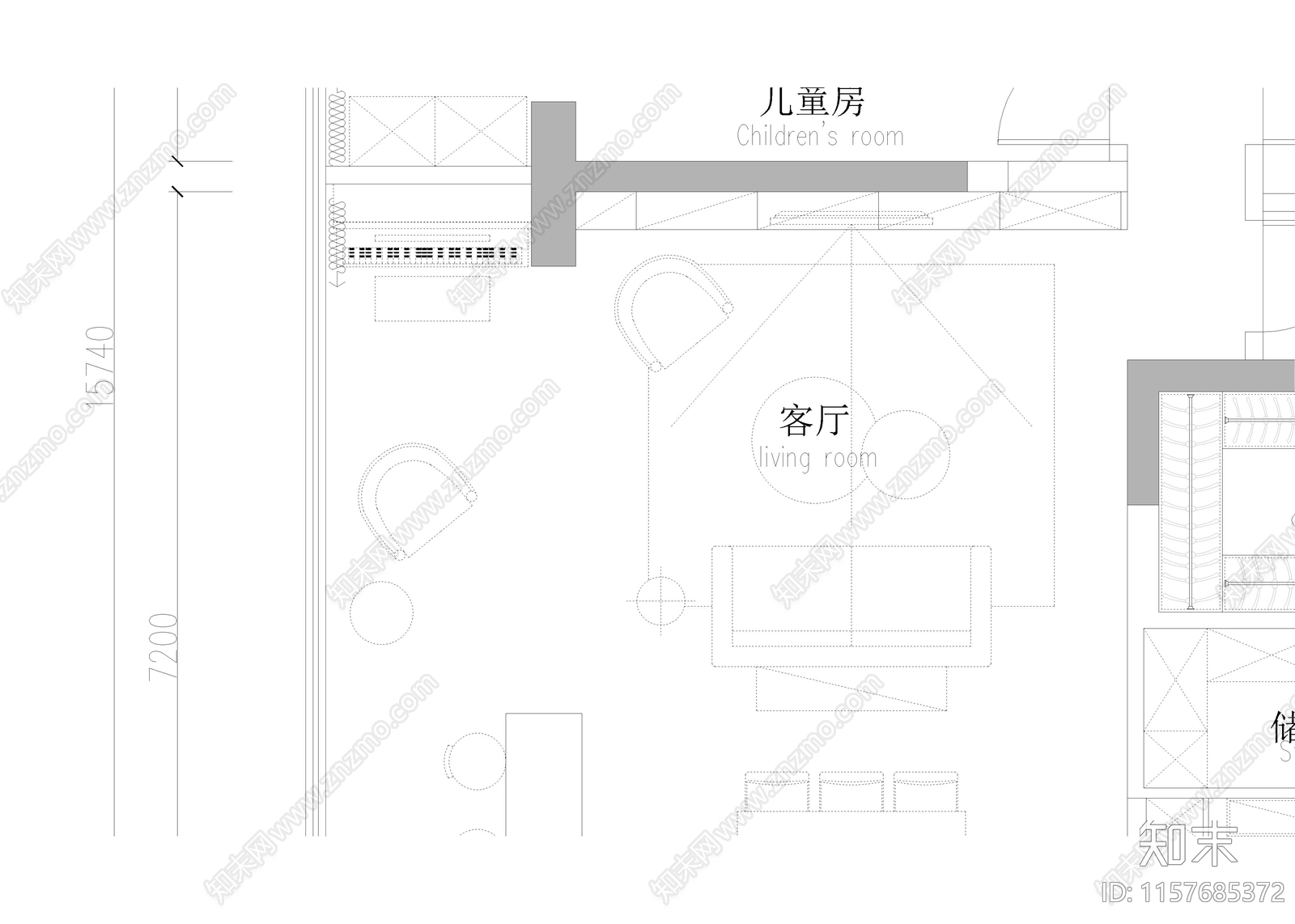 家居客厅cad施工图下载【ID:1157685372】