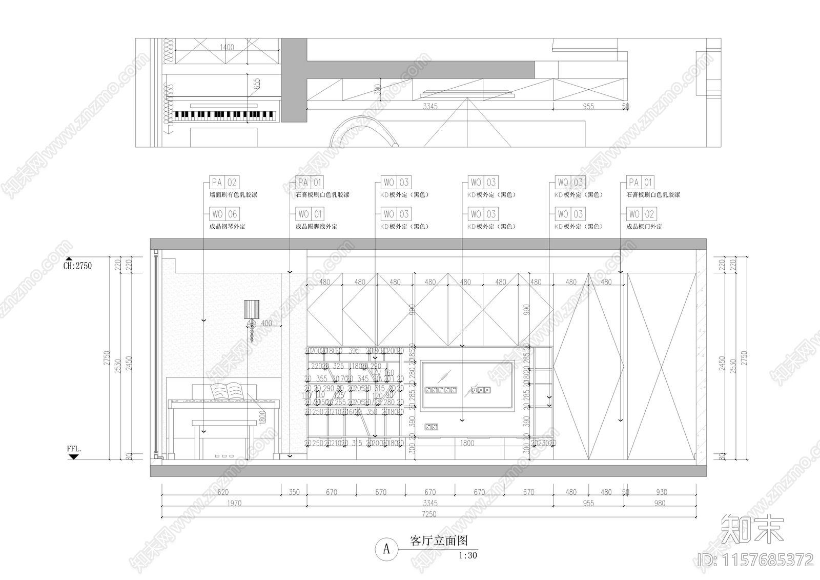 家居客厅cad施工图下载【ID:1157685372】