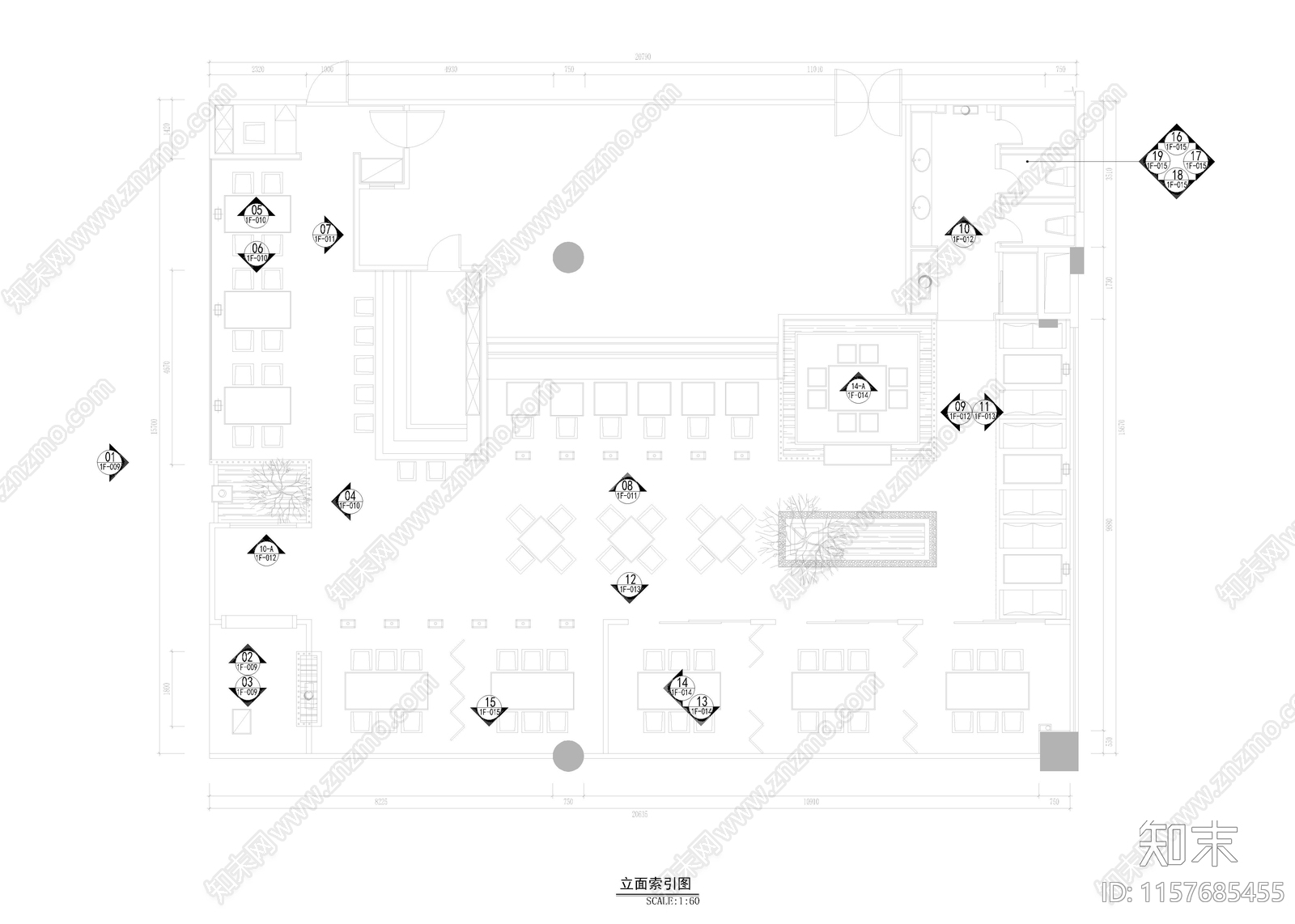 340㎡日式料理店cad施工图下载【ID:1157685455】