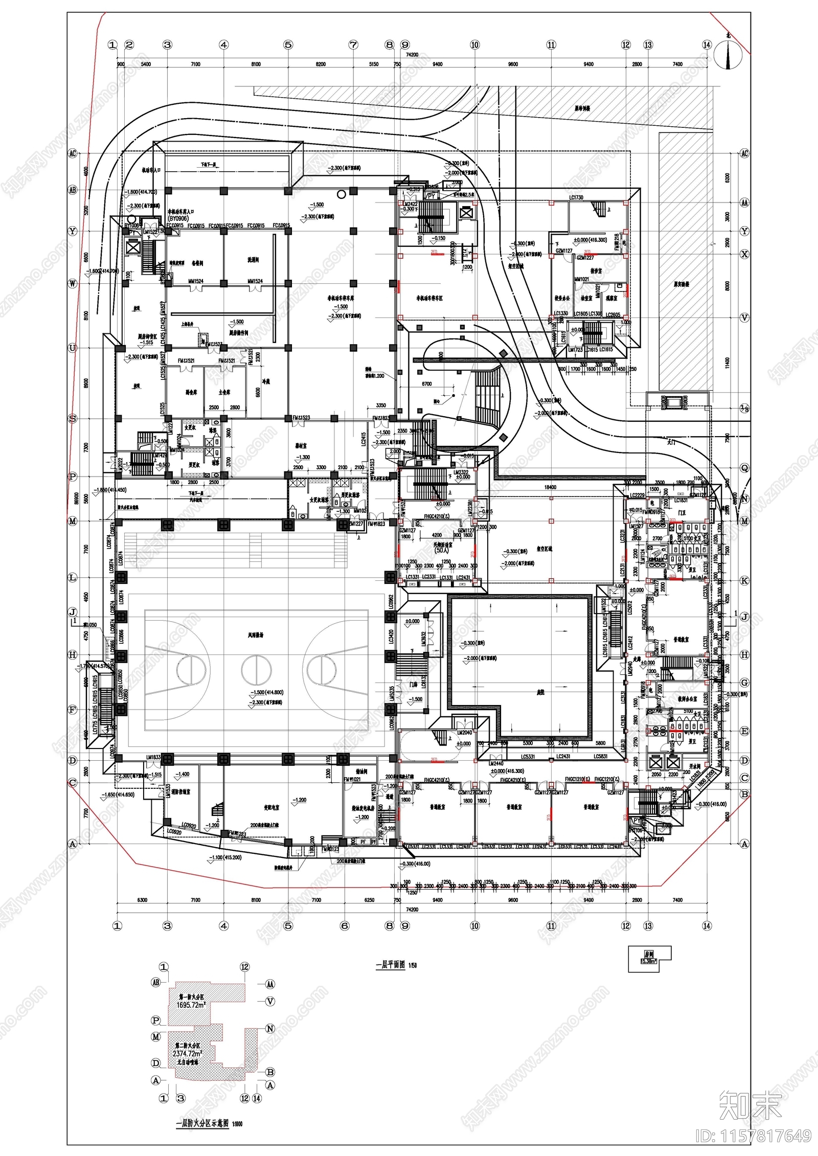 现代风格中学cad施工图下载【ID:1157817649】