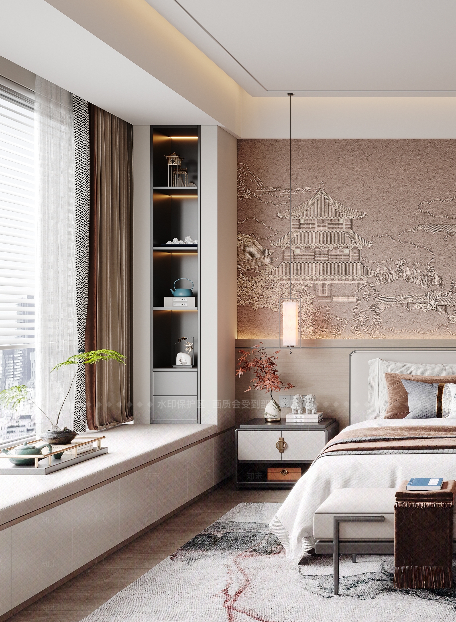 新中式卧室3D模型下载【ID:1157687079】