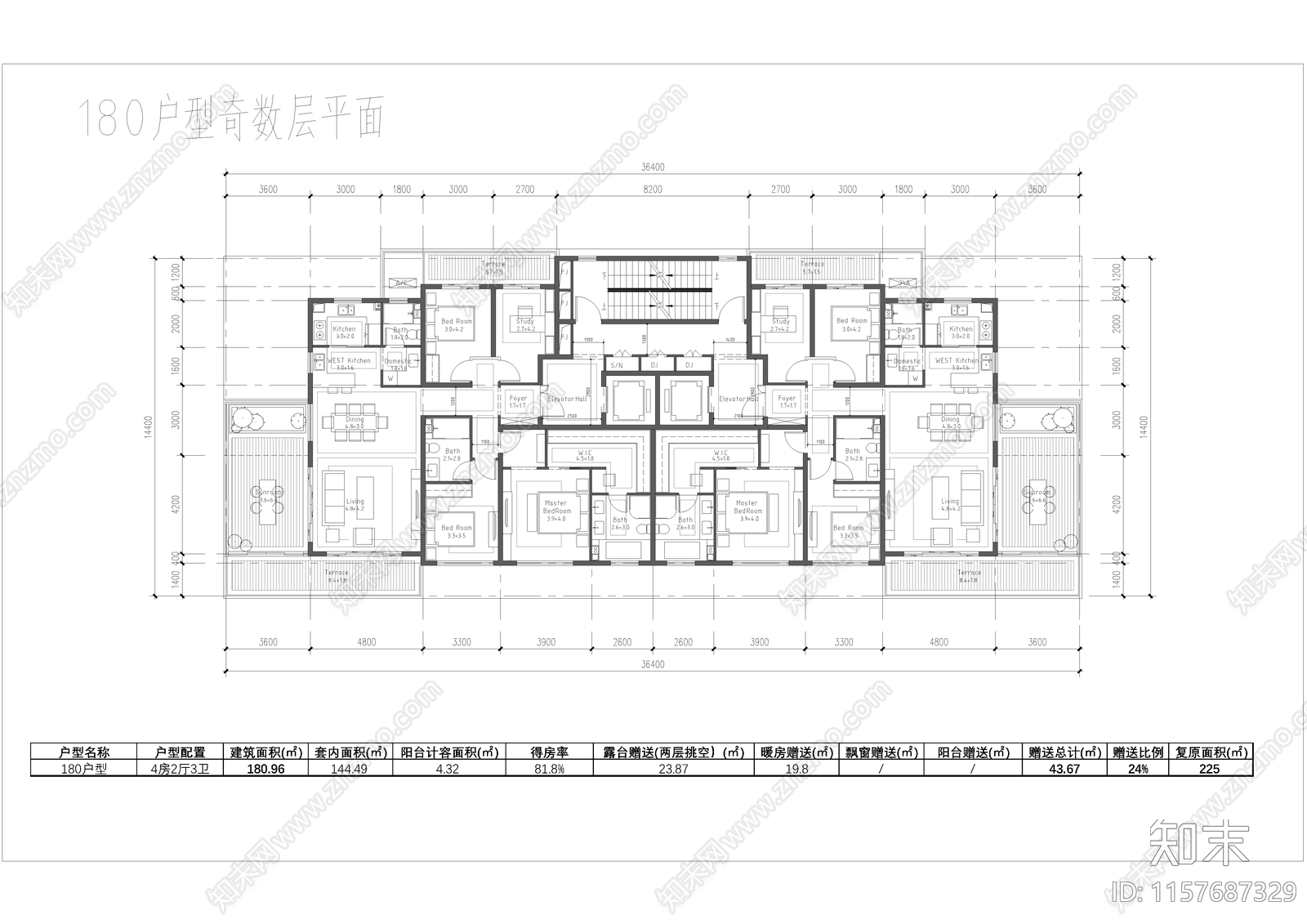 第四代住宅180户型平面图施工图下载【ID:1157687329】