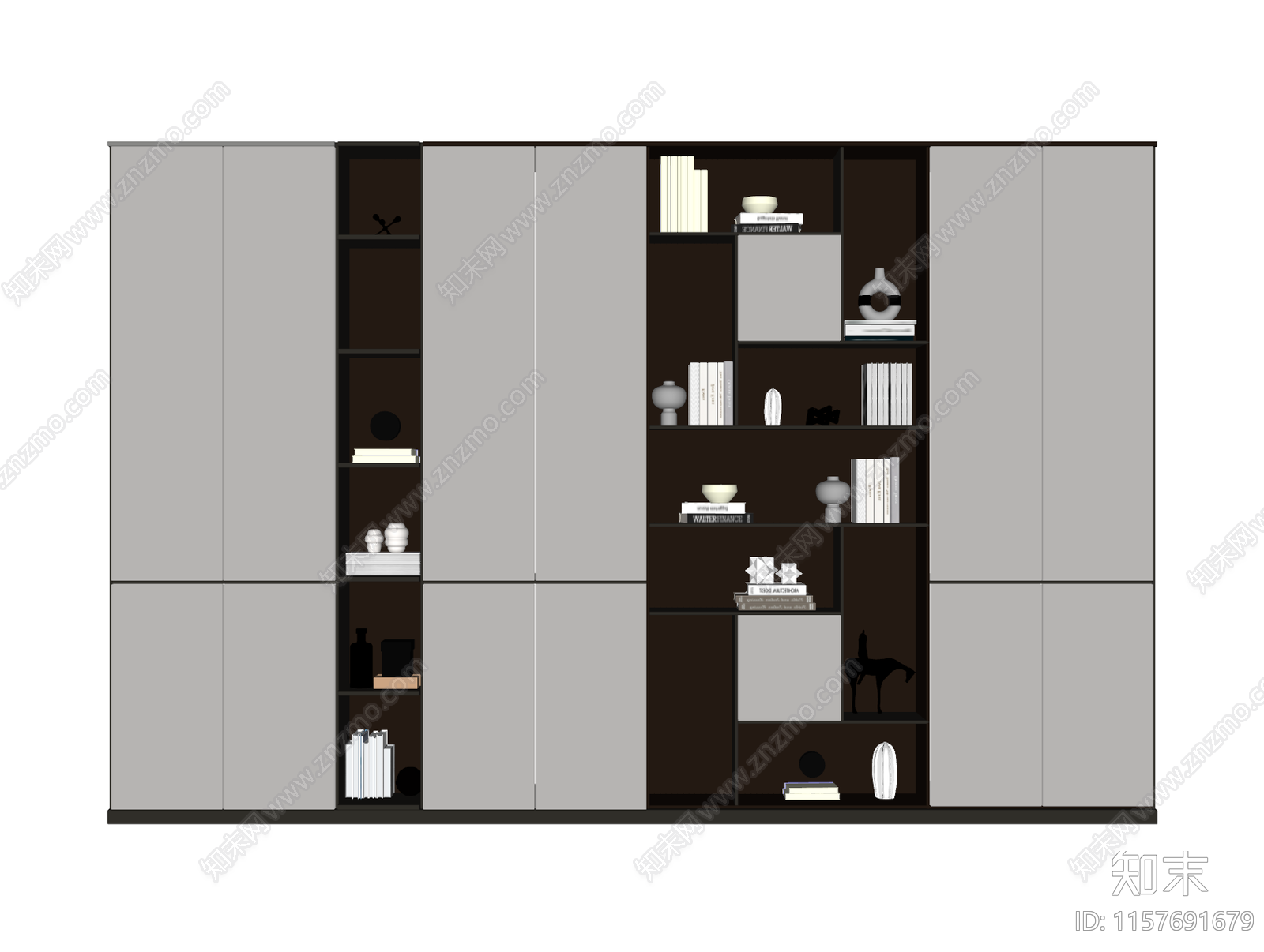 现代书房书柜SU模型下载【ID:1157691679】