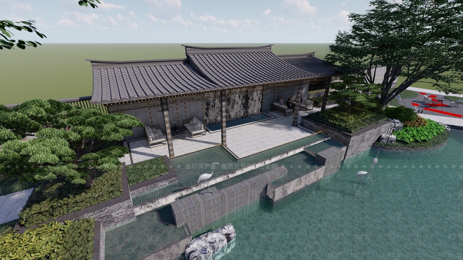 新中式小区景观SU模型下载【ID:1157694654】