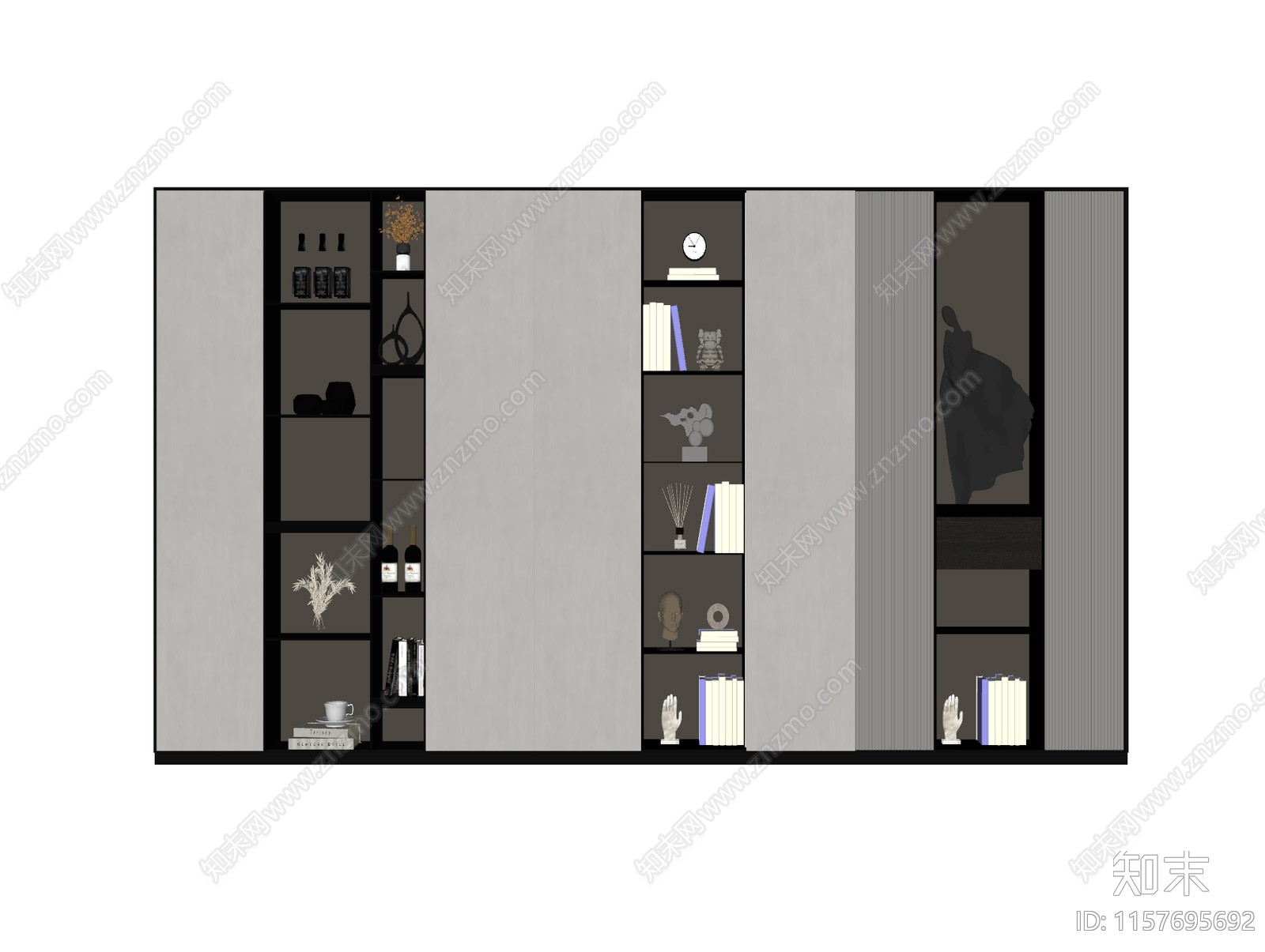 现代书房书柜SU模型下载【ID:1157695692】