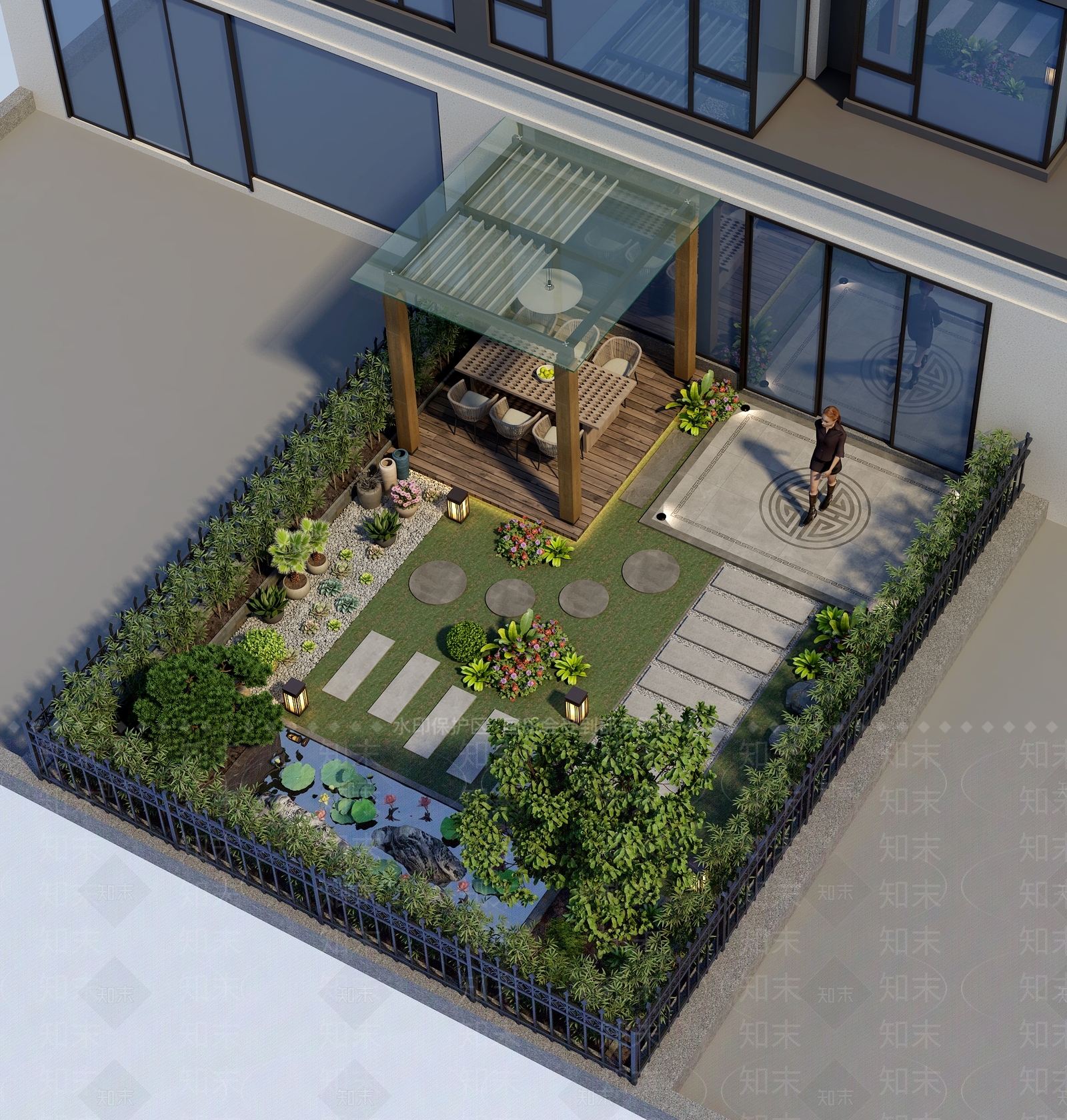 现代庭院花园3D模型下载【ID:1157696749】