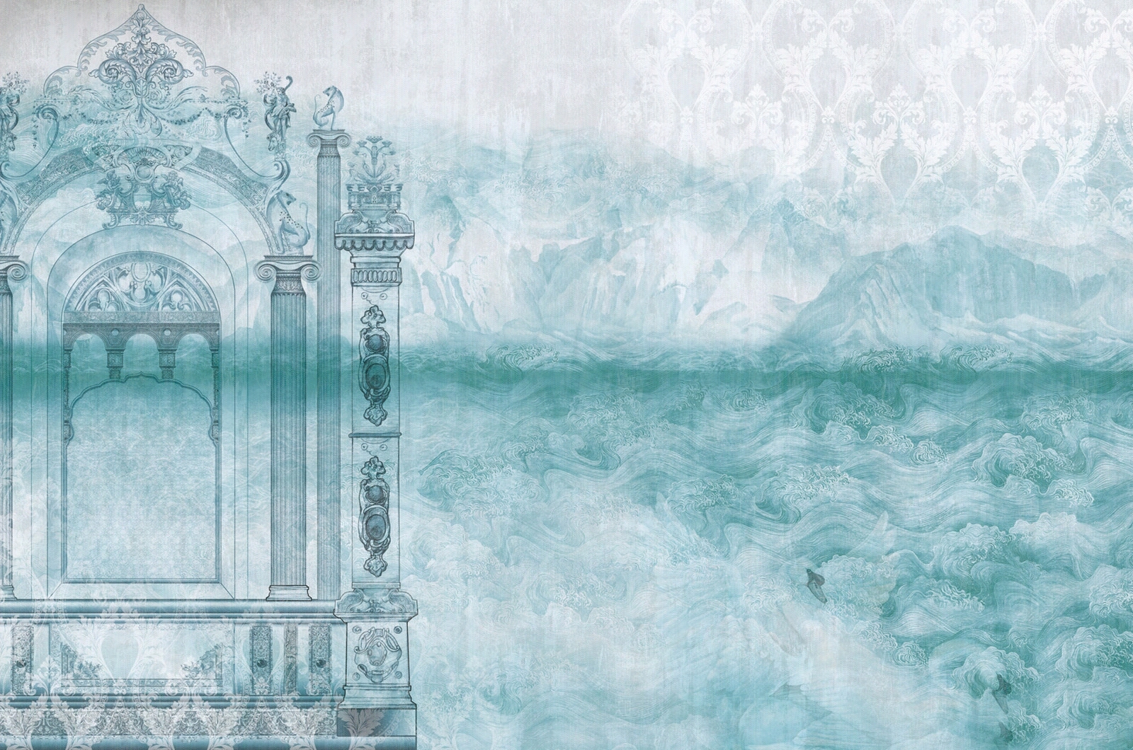 欧式建筑蓝色壁纸壁布壁画墙布贴图下载【ID:1157701102】