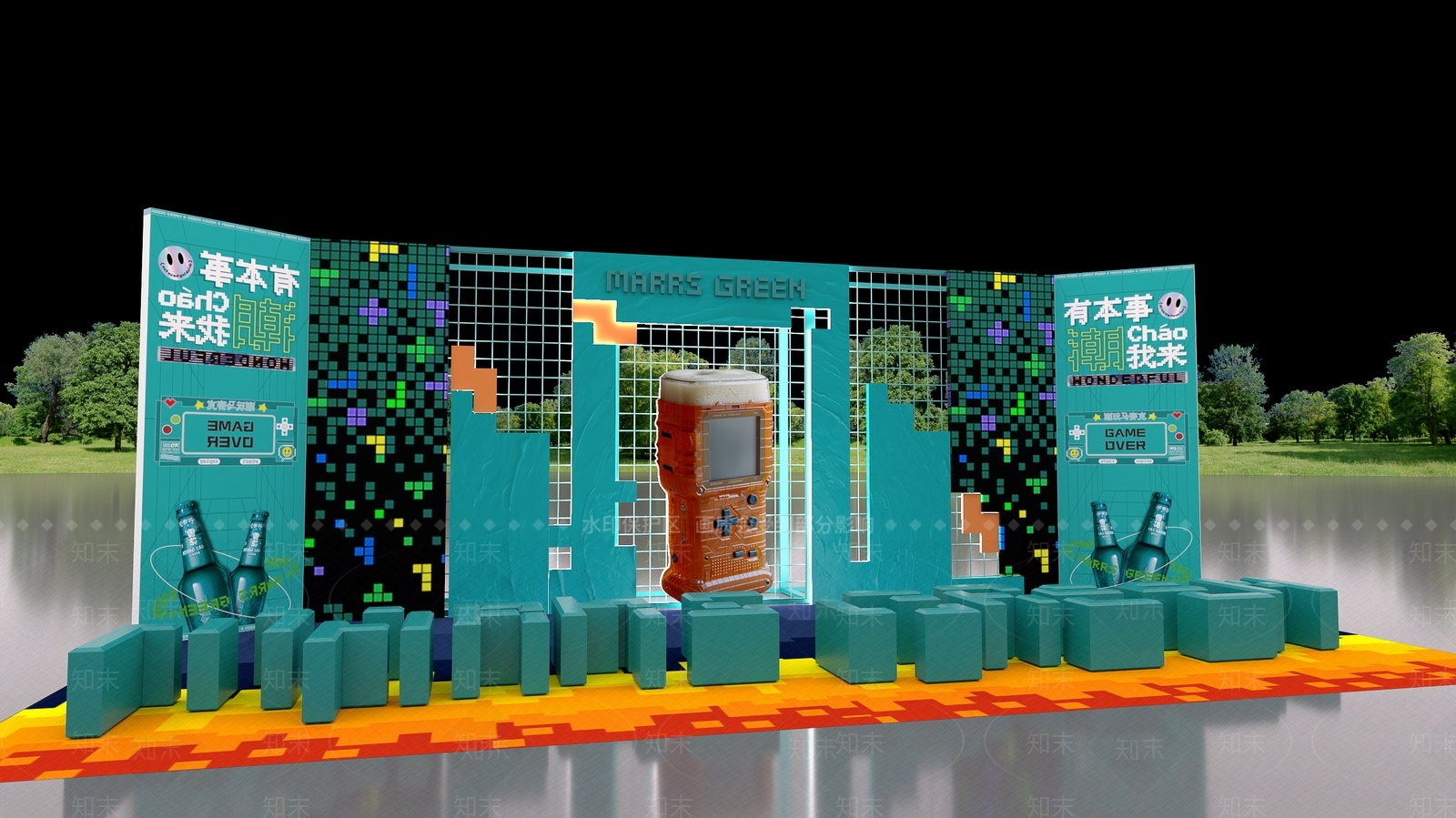 打卡啤酒啤酒杯气模发光字雪花手举牌铁艺架子游戏机俄罗斯方块马赛克3D模型下载【ID:1157703872】