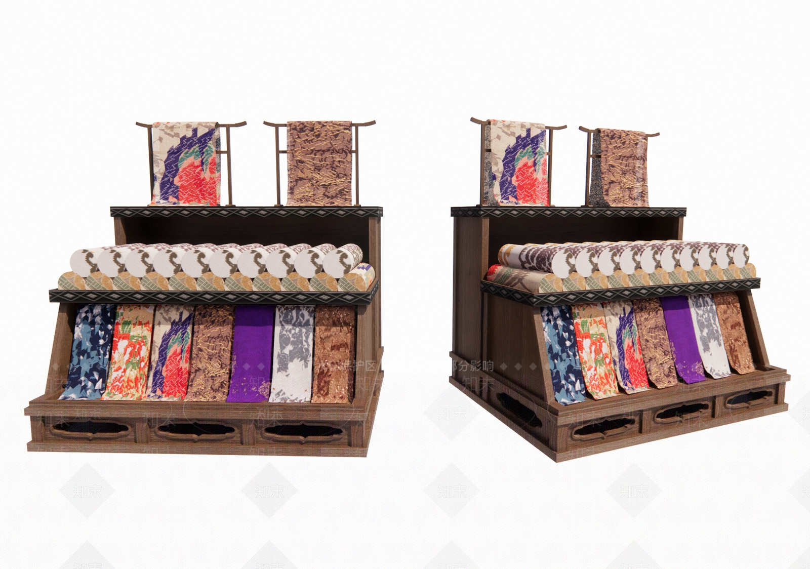 中式古风布料店布料展示架SU模型下载【ID:1157705792】