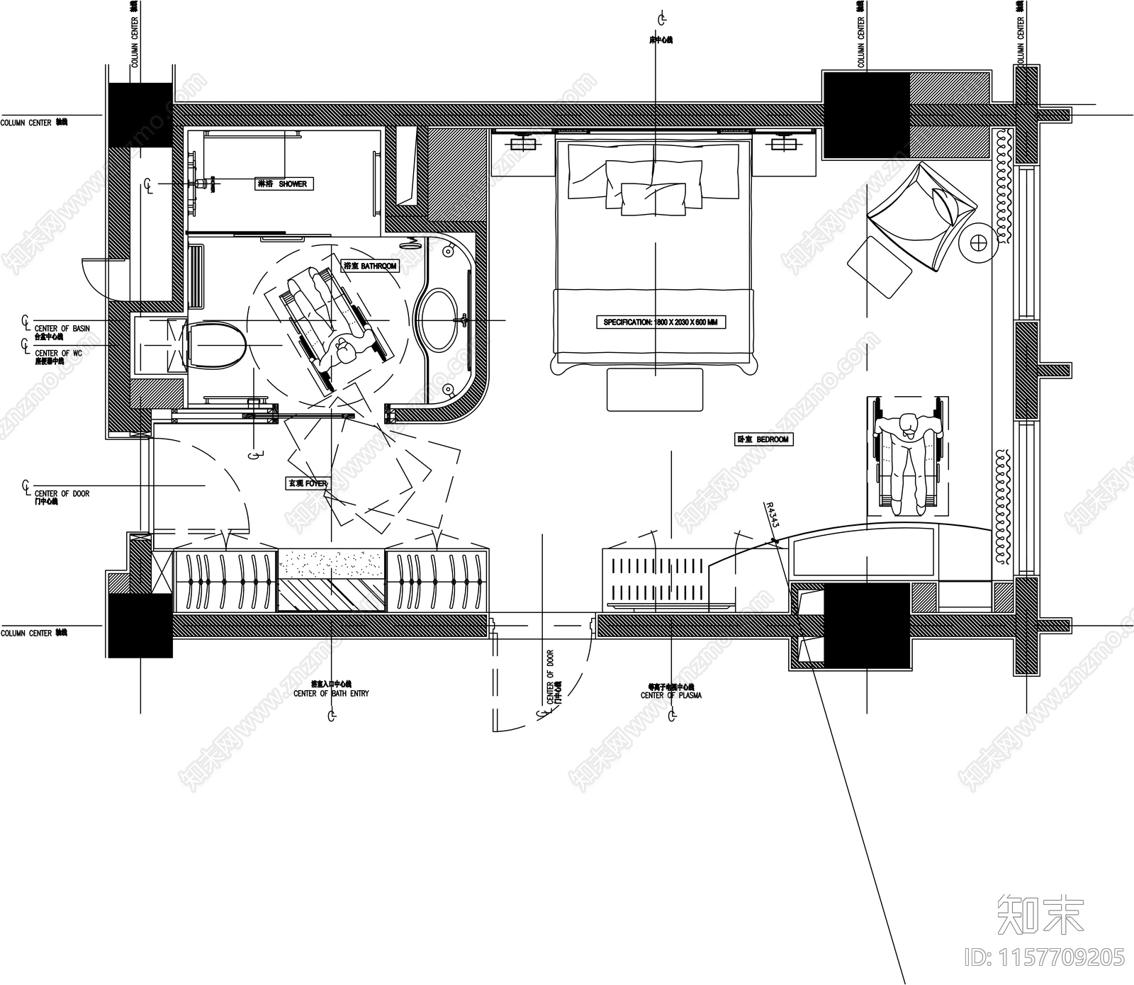 五套喜来登酒店标准客房全套室cad施工图下载【ID:1157709205】