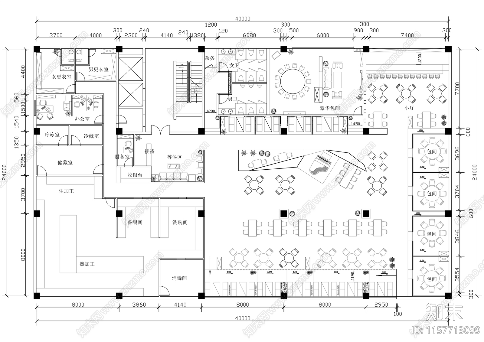 1000㎡音乐西餐厅平面布置图施工图下载【ID:1157713099】